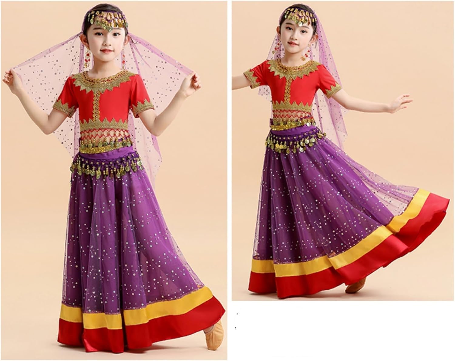 [HongzyFirm] ジャスミン コスプレ 子供 プリンセス ドレス アラジン 仮装 女の子 上下 ヘア飾り 3点セット お姫様