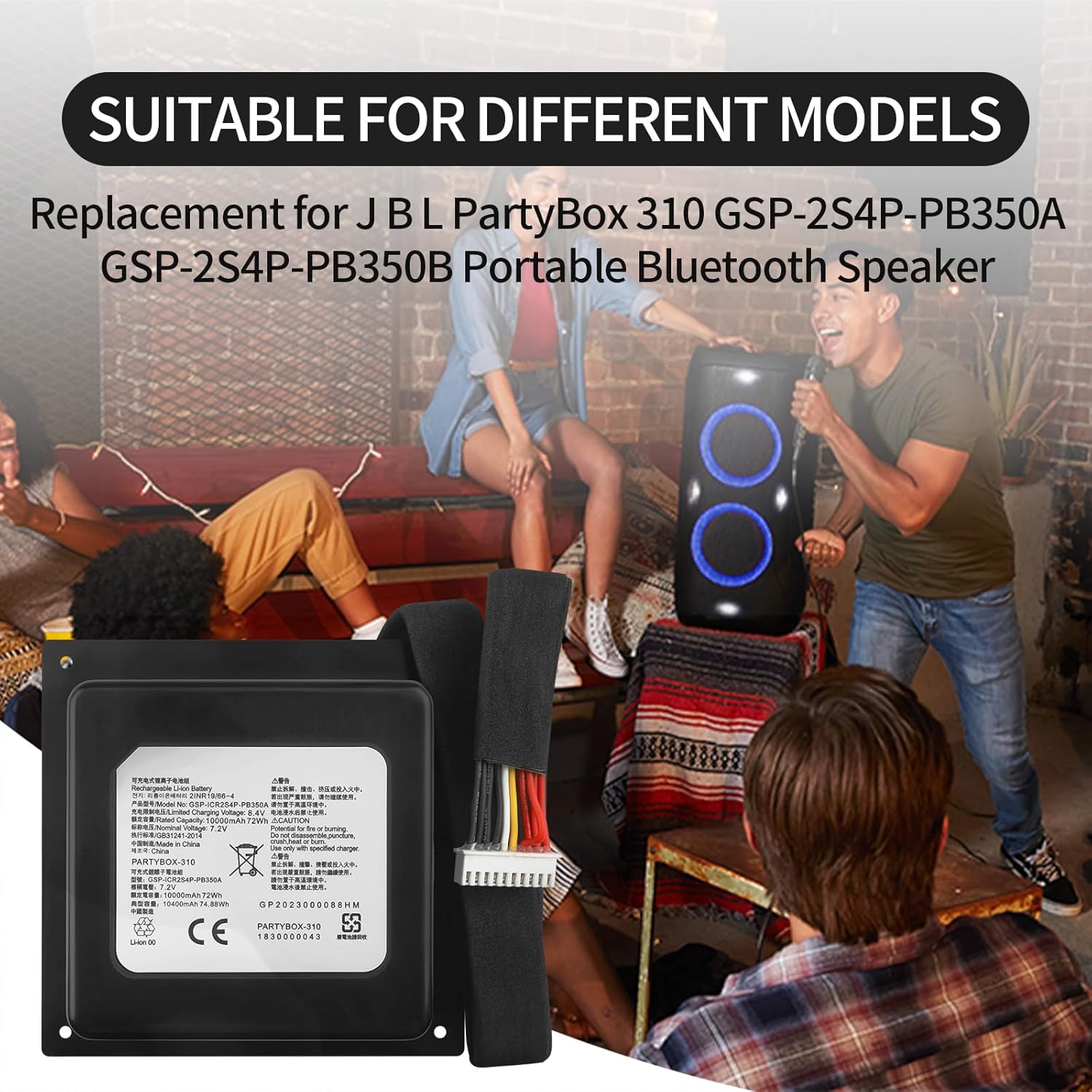 ZTHY New Battery Compatible with PartyBox 310 Portable Bluetooth Speaker Series, Replacement for GSP-2S4P-PB350A GSP-2S4P-PB350B GSP-ICR2S4P-PB350A Battery 7.2V 72Wh 10000mAh