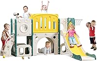 MOCUTEEN 8-in-1 Toddler Slide Climber Playset with Basketball Hoop - Indoor Outdoor Playground for Kids