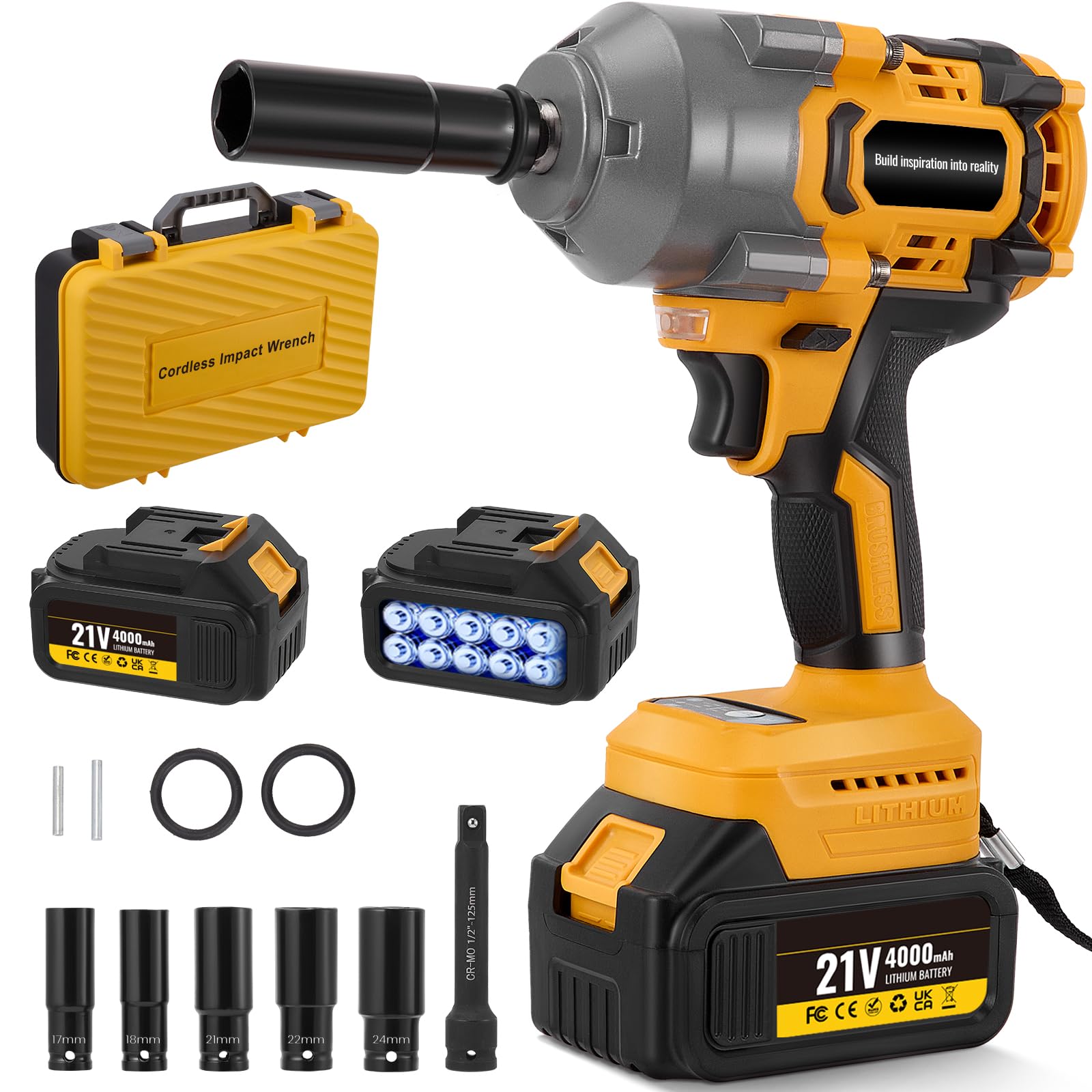 Avvitatore a Impulsi 1200NM 1/2'' 21V 3000RPM Chiave a Percussione ad Alta Coppia 2x 4.0Ah Batteria 3 Livelli di Velocità per Auto, DIY, Tosaerba