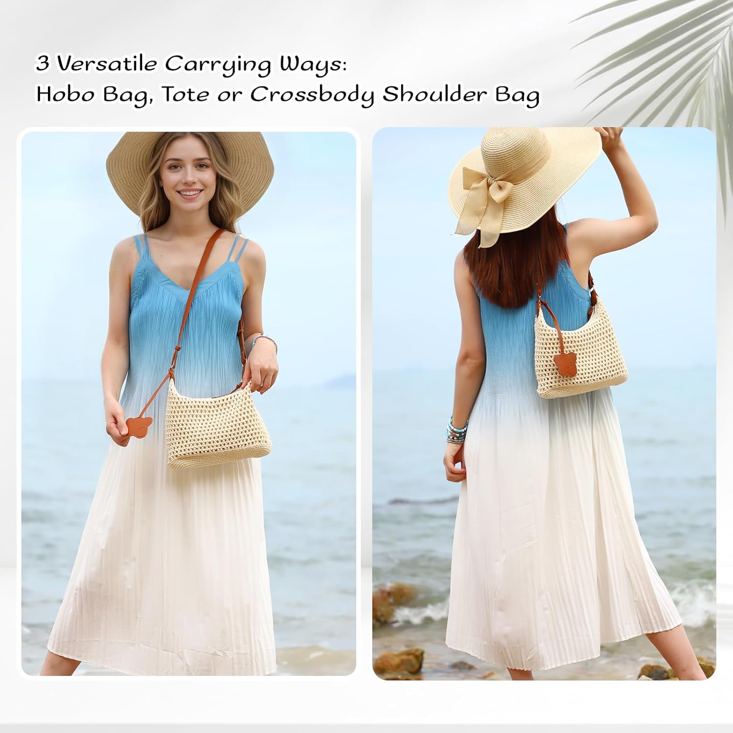 Women Handmade Crochet Hobo Purse Bag, Summer Beach Tote Bag, Knitted Vacation Travel Boho Bohemian Handbag 2026