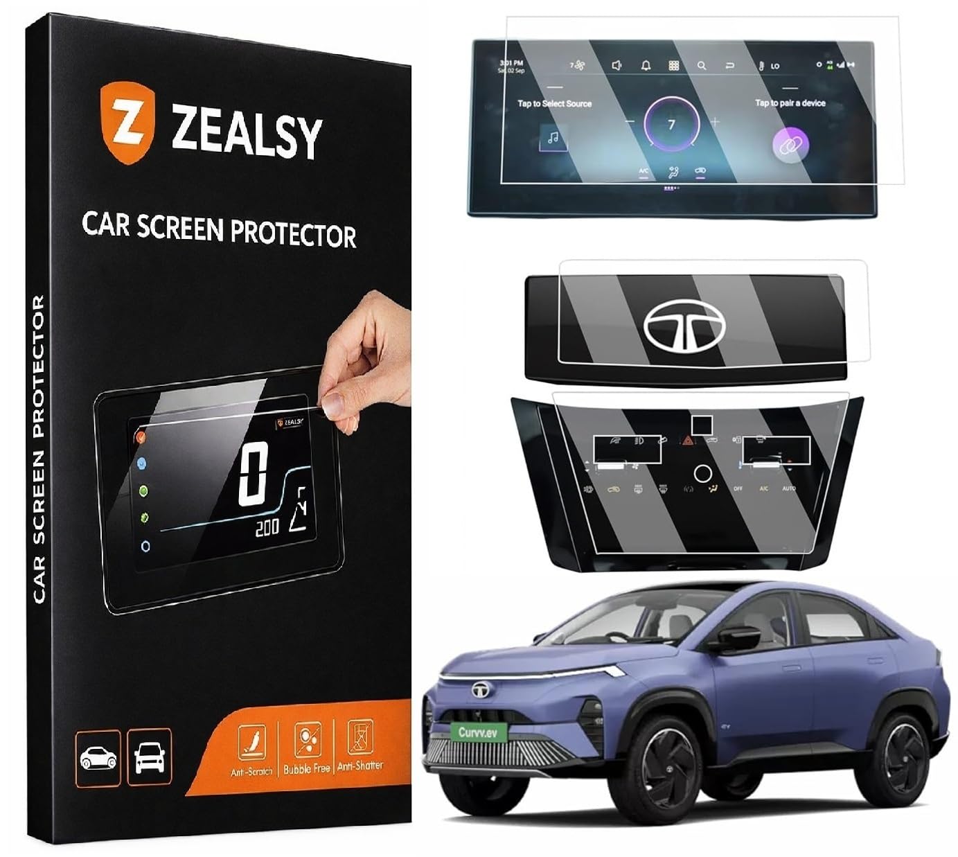 Compatible For TATA CURVV & CURVV.EV 10.25 INCH Infotainment System Touch Screen Guard WITH STEERING Wheel and AC Console Protector Accessories combo-image-35