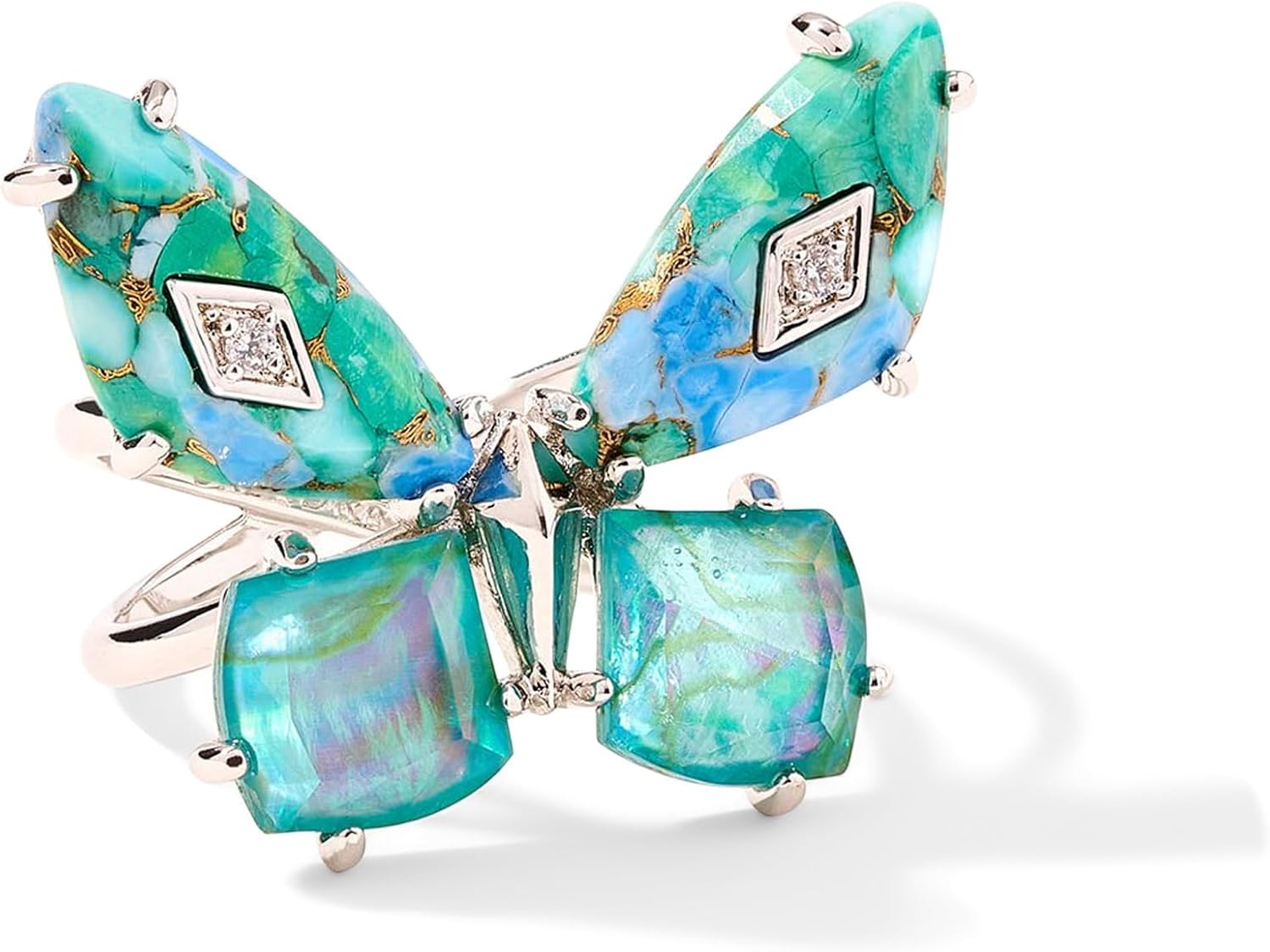 Kendra Scott Womens Bianca Butterfly Cocktail Ring Silver Bright Aqua Mix 6 One Size