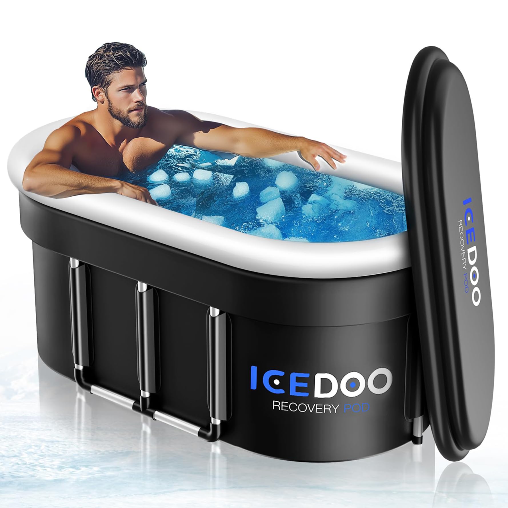 Upgraded 175 Gal XXL Large Oval Ice Bath with Air Ring, Multi-Layered Portable Cold Plunge Tub for Athletes, Foldable & Inflatable Full-Body Cold Tub Recovery at Home, Outdoors,Gym Use