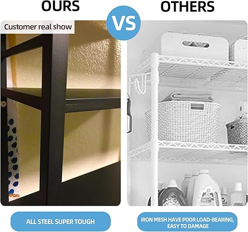 Miniatura 4 de VZONE Estante de almacenamiento para lavadora y secadora, estante de acero para lavandería, estante de pie, resistente tendedero de ropa con barra,