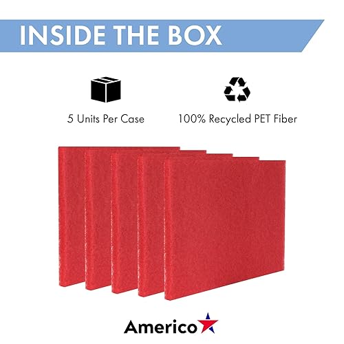 Miniatura 3 de Americo Almohadilla de suelo con búfer roja, para limpieza ligera y pulido, 14 x 28 pulgadas, 5 almohadillas/estuche, hecha de 100% contenido