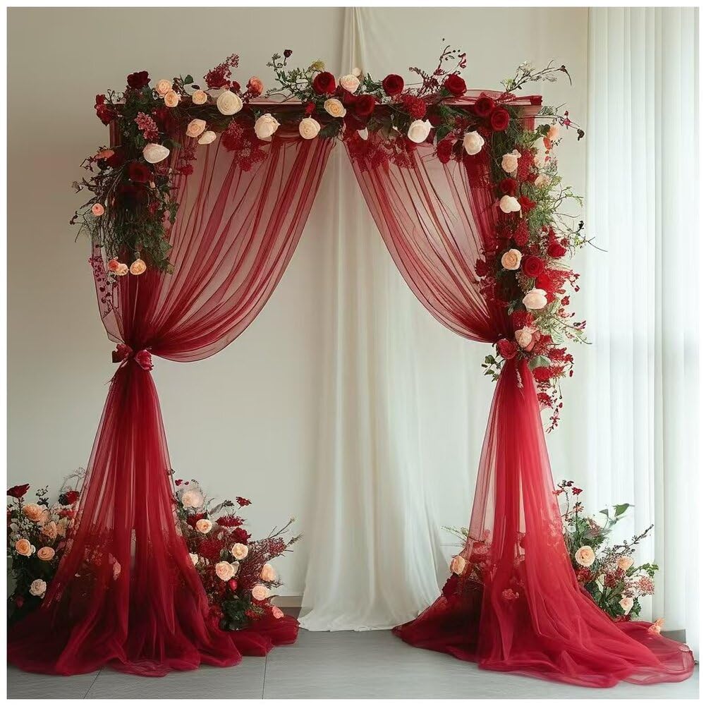 Decoration d'arche de mariage en tulle de 10m pour masquer un mur inesthetique
