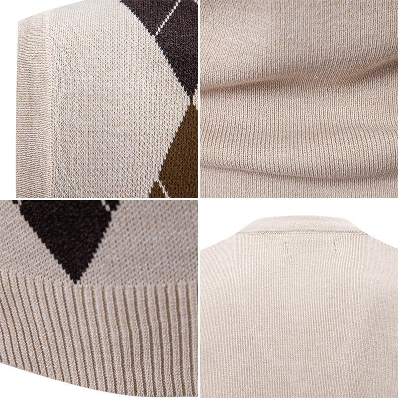 Chaleco de punto jacquard de hombre sin mangas cuello uve suéter diamantes abrigo 3