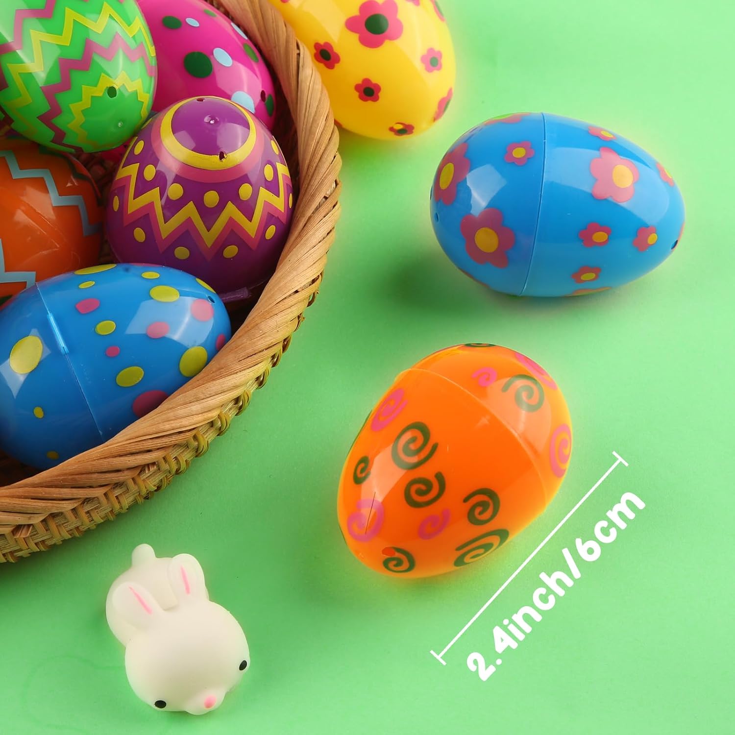 60 Pack 3 Inch Large Printed Easter Eggs Bulks, Empty Plastic Easter Eggs Fillable for Easter Egg Hunt, Easter Party Favor for Kids, Basket Stuffers Fillers