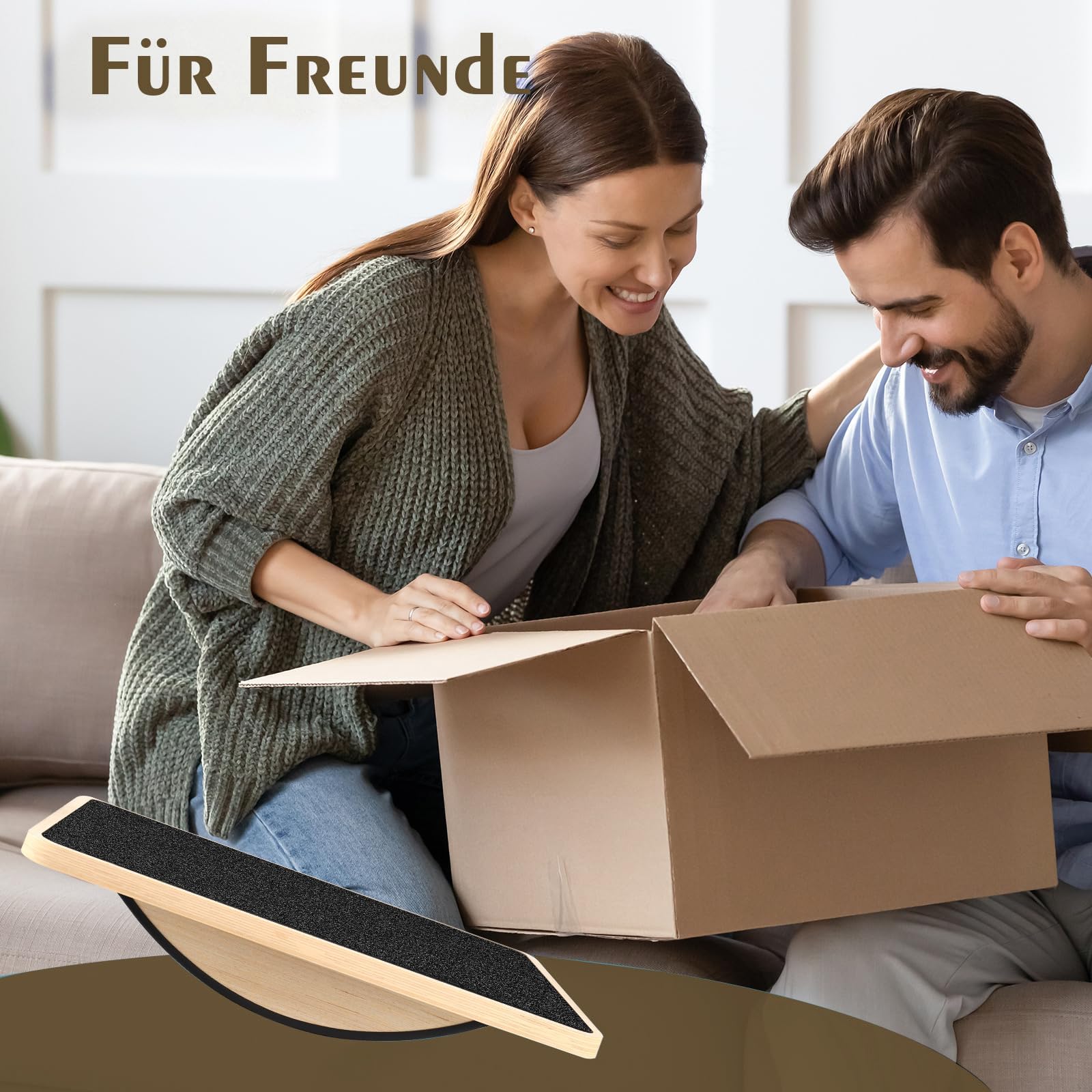 Balance Board aus Holz - Premium Balance Board & Wackelbrett für Erwachsene, Rutschfester Gleichgewichtstrainer mit Körperbalance-Übung, 33×42 cm Monobrett (Schwarz, Naturholz)