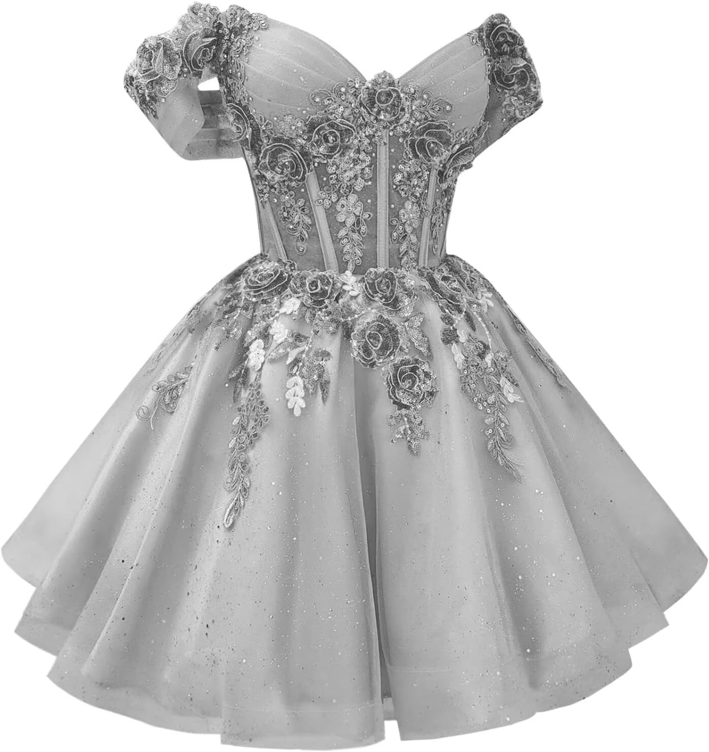 Gorgeous 3D Flowers Tulle Homecoming Dresses with Bow Short Prom Dress for Teens A-line Lace DAMA Dresses for Quinceanera