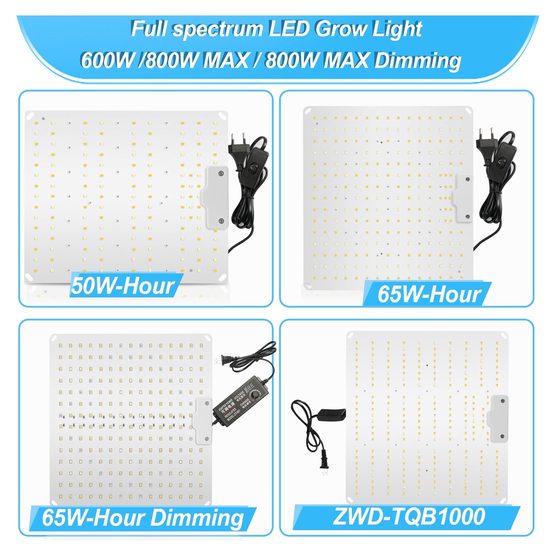Lampada per Piante, 1000W 800W 600W LED coltiva la luce con il bordo silenzioso di spettro completo del diodo, utilizzato for la pianta idroponica della tenda della serra(800W 5 spectra)