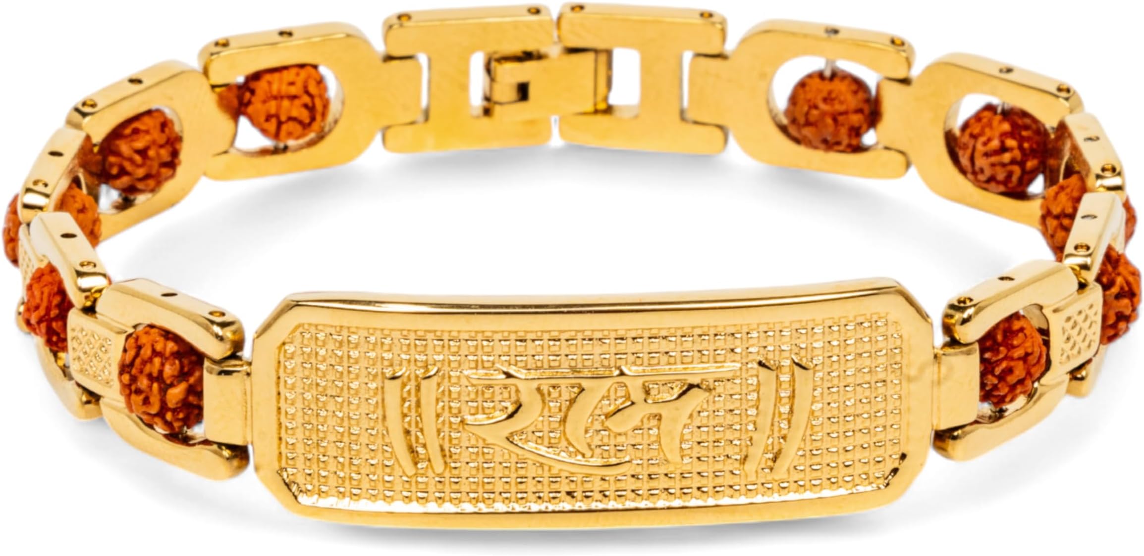 Ram Rudraksha Bracelet for Men | Premium Panchmukhi Rudraksha | Gold Plated Men's Bracelet | Spiritual Jewellery | Free Size (8 Inches Long), 8 inches, Metal, Rudraksha, 8 inches, Metal,