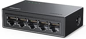 UGREEN Ethernet Switch, 5 Port Gigabit Ethernet Splitter, Plug &amp; Play, Wall Mount &amp; Desktop Network Switch Hub, Unmanaged, Compact, with LED, Fanless Quiet, for Internet Cable, Laptop, Router, NAS