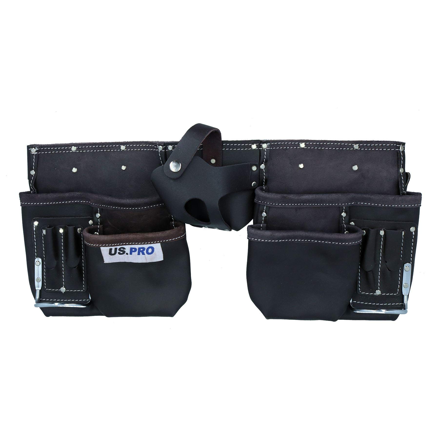 Double ceinture de péage en cuir avec boucle de ceinture réglable 11 poches