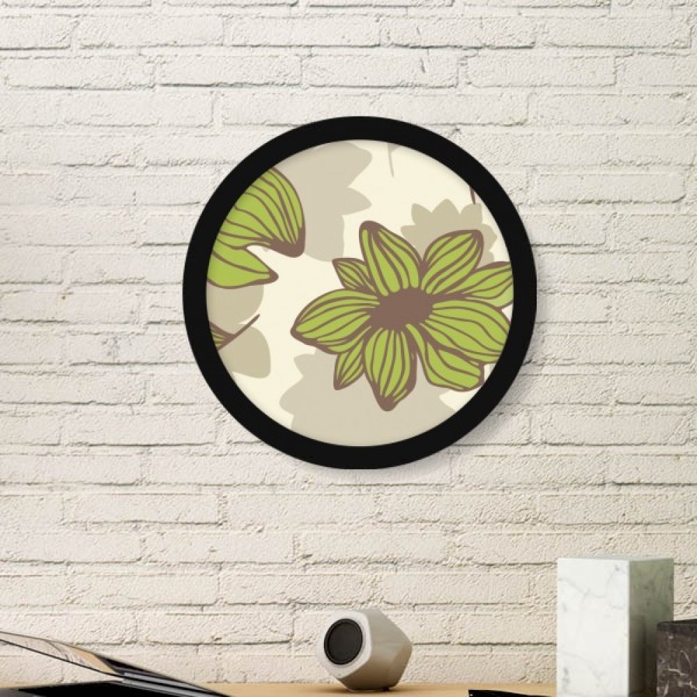 Peinture fleur plante cadre photo ronde bois decoration murale marron vert