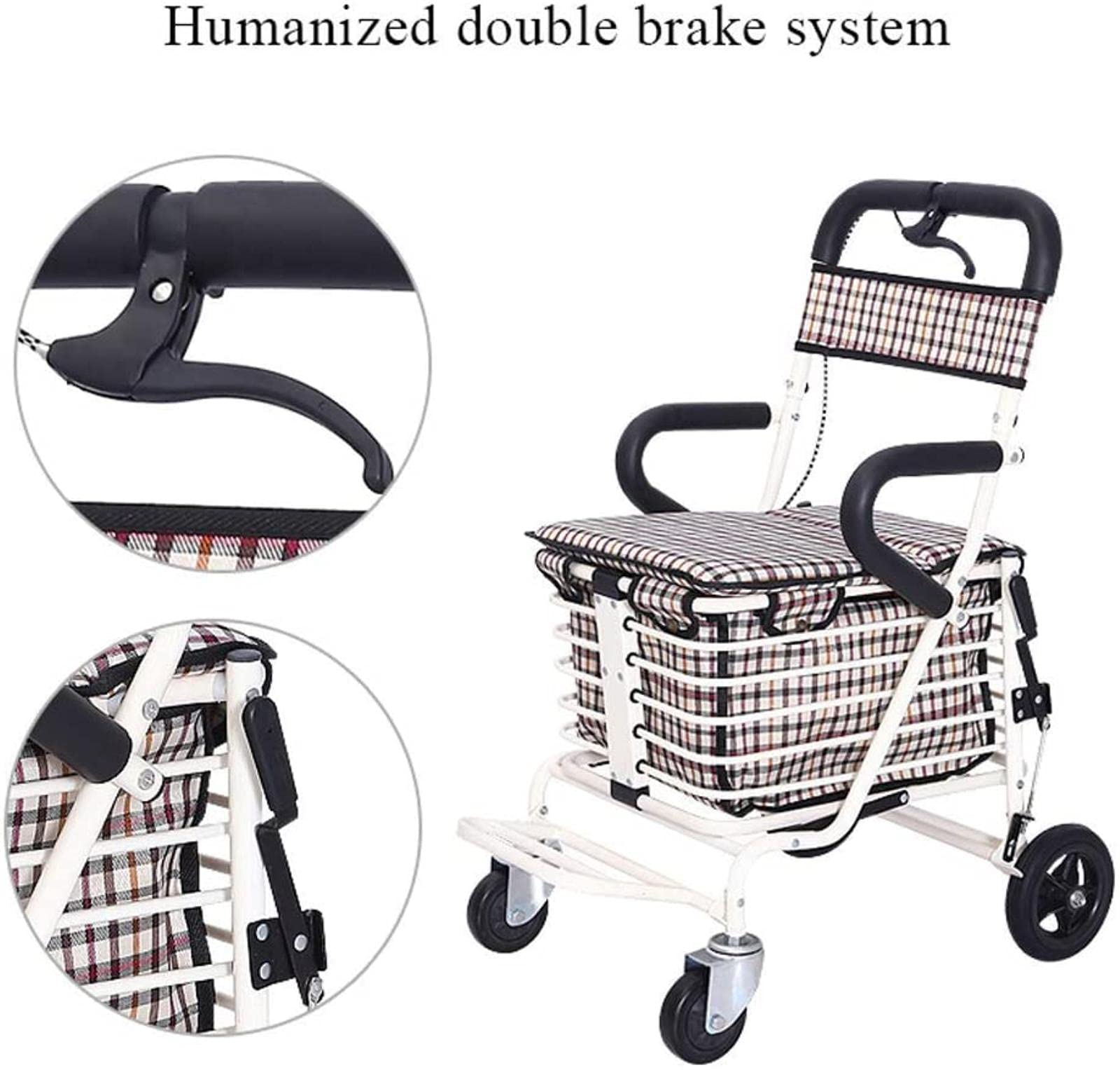 Rollator Walker - Carrito de la compra para ancianos, andador, casual con asiento, plegable ajustable de tres pasos, cuatro ruedas de alta capacidad