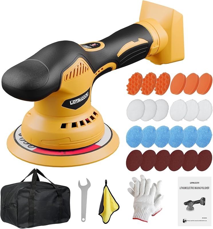 Cordless Car Polisher for Car Detailing Compatible, Yellow | Dewalt 20V Battery, 5500 RPM Dual-Action Polisher with 8 Variable Speeds,Battery Not Included