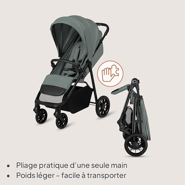LIONELO Poussette Emerald jusqu'à 22 kg de 6 m à 4 ans Roues Pivotantes EVA 360° Pliable Avec Une Main, Dossier Réglable, Canopy Imperméable UPF50+, Grand Panier (Green) - 3