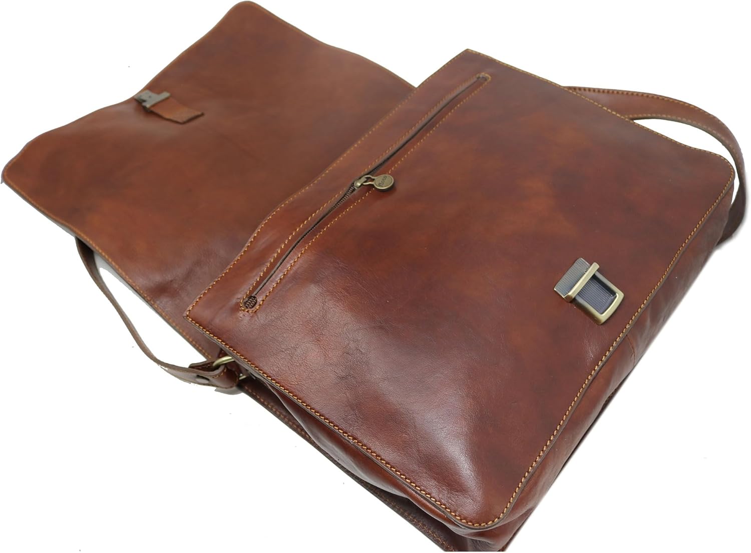 Floto Firenze Messenger Bag in Brown Full Grain Calfskin Leather - Large (Saddle Brown)