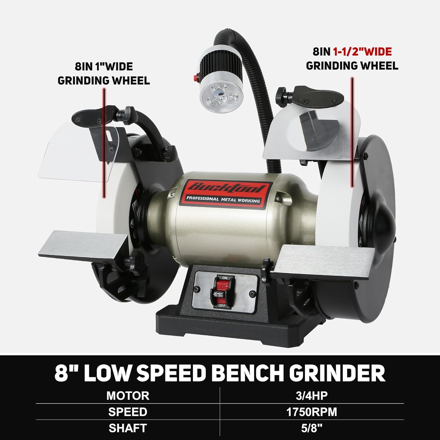 BUCKTOOL 8 Inch 3/4 HP Low-Speed Bench Grinder & 320 Grit 8 Inch CBN Grinding Wheel, 1.5" Wide, 5/8" Arbor Cubic Boron Nitride Sharpening Wheel