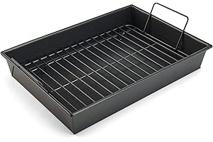 Chicago Metallic Pro Compact Size Non-Stick Roast and Broil Pan with Rack, 9-Inch-by-7-Inch, Dark Gray