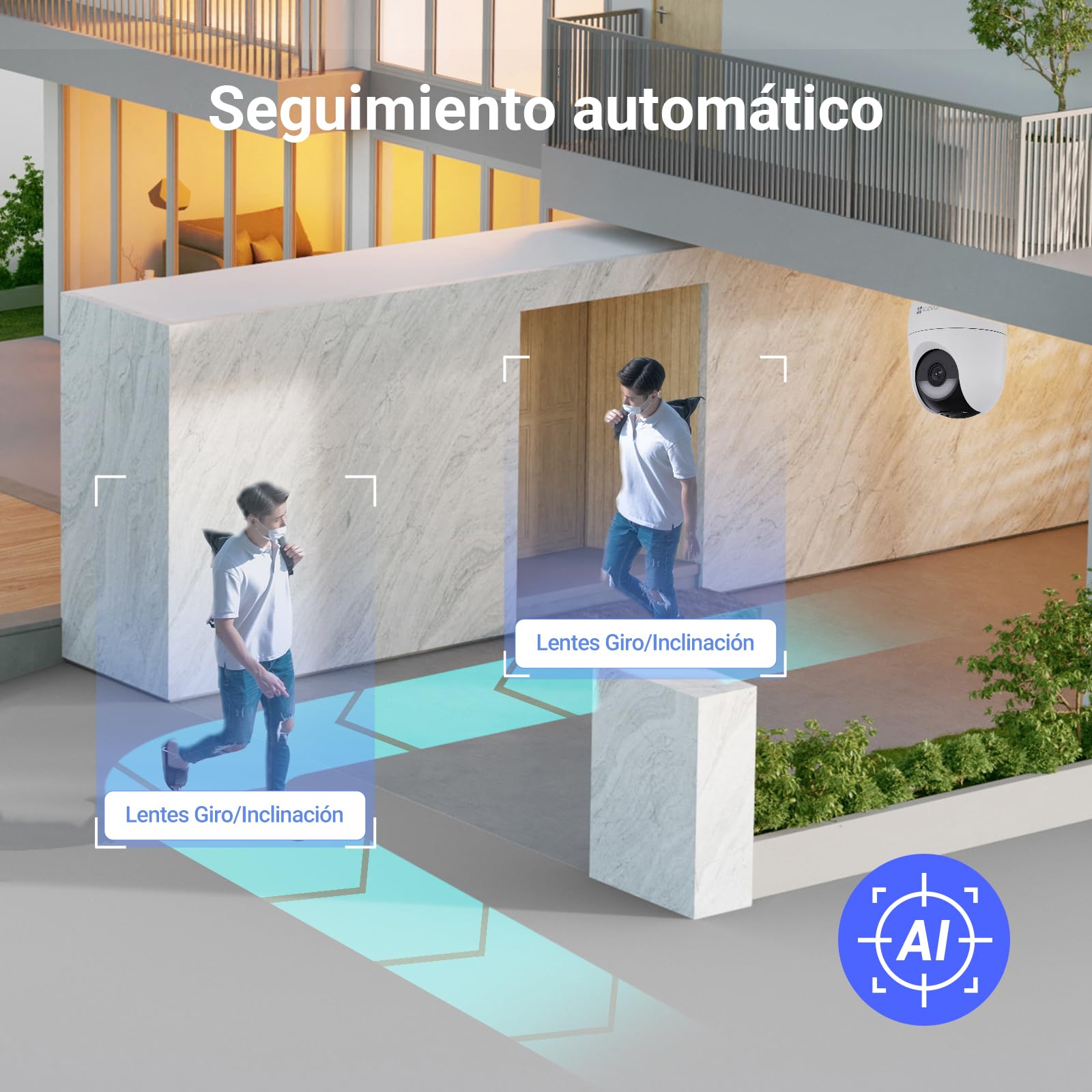 EZVIZ Cámara Vigilancia Exterior WiFi 4MP, AOV 360° con Batería 5200mAh, Detección de Forma Humana/Vehicular, Visión Nocturna Color, Defensa Activa, CB8 Lite + Panel Solar 5W, NO SD Tarjeta