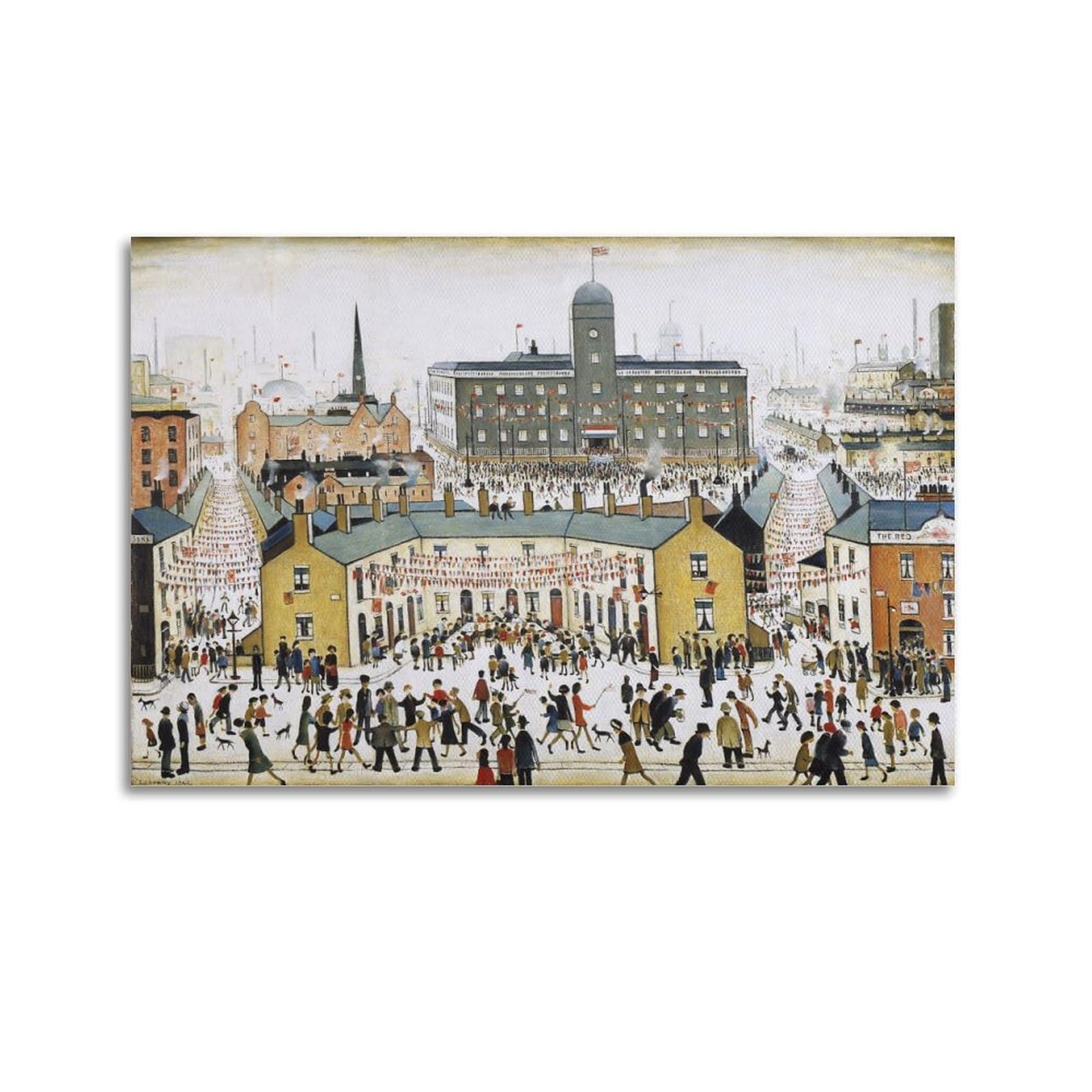 Kangzeng Unframe-Style L. S. Lowry Painter Works (Ve Day) Art Posters Picture Print Wall Art Canvas Artworks Room Aesthetic 20X30inch(50X75cm)
