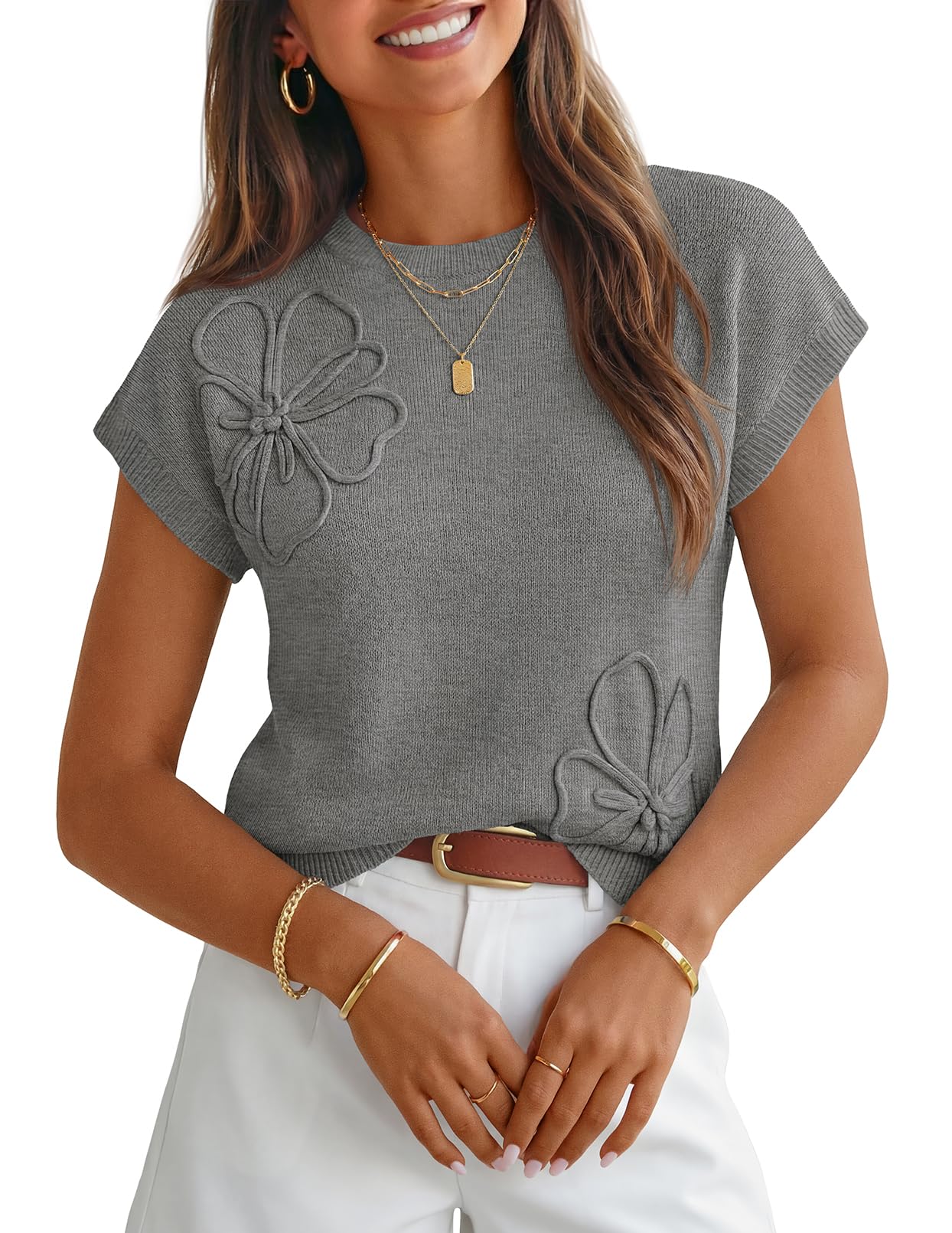 Women's Spring Short Sleeve Sweater Vest Flower Knit Loose Pullover Tank Tops 2026 Trendy Summer Cute Clothing