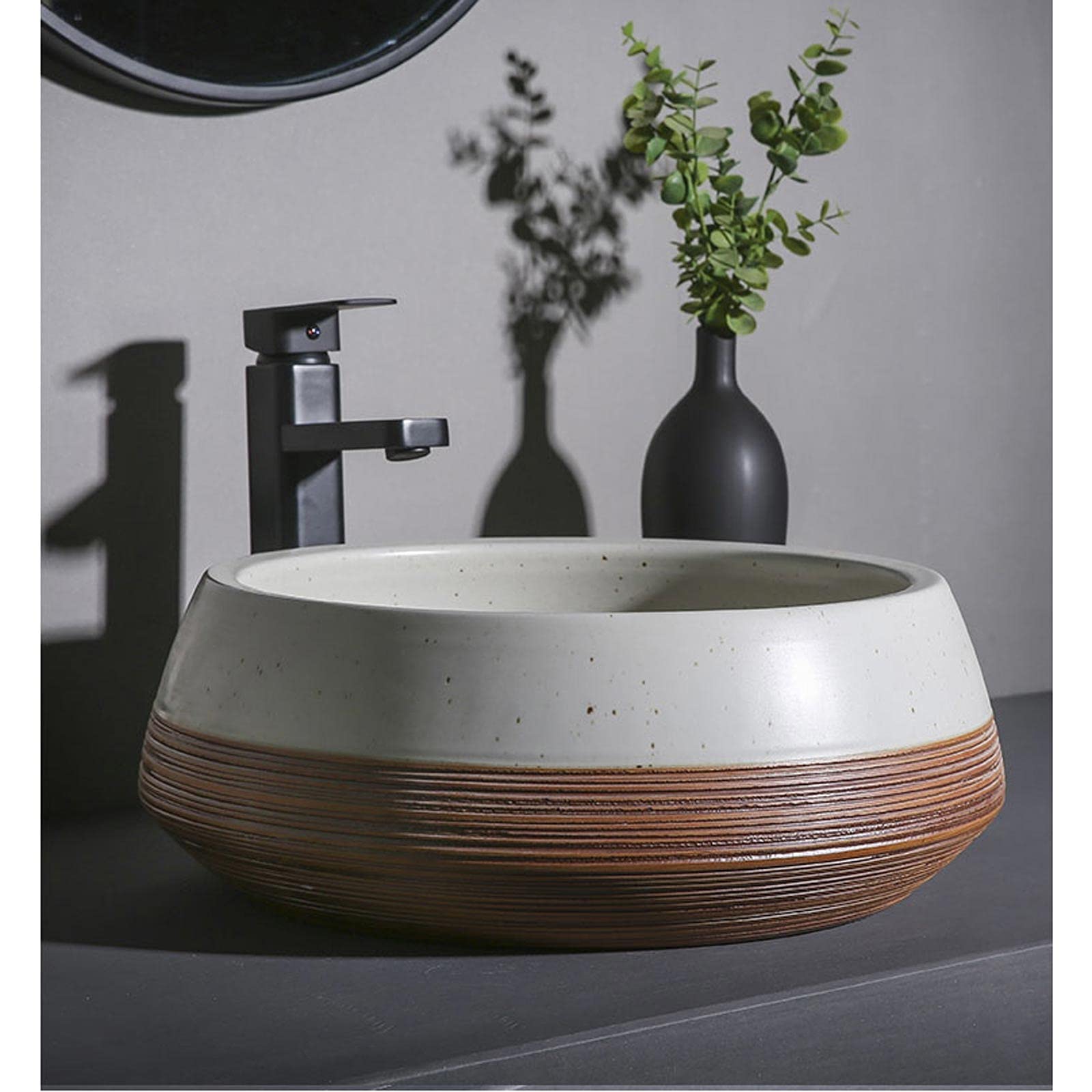 Lavabo Redondo De Cerámica para Baño, Lavabo De Diseño Creativo, Lavabo De Sobreponer De 16.1"*14.1"*5.9",B-One Size