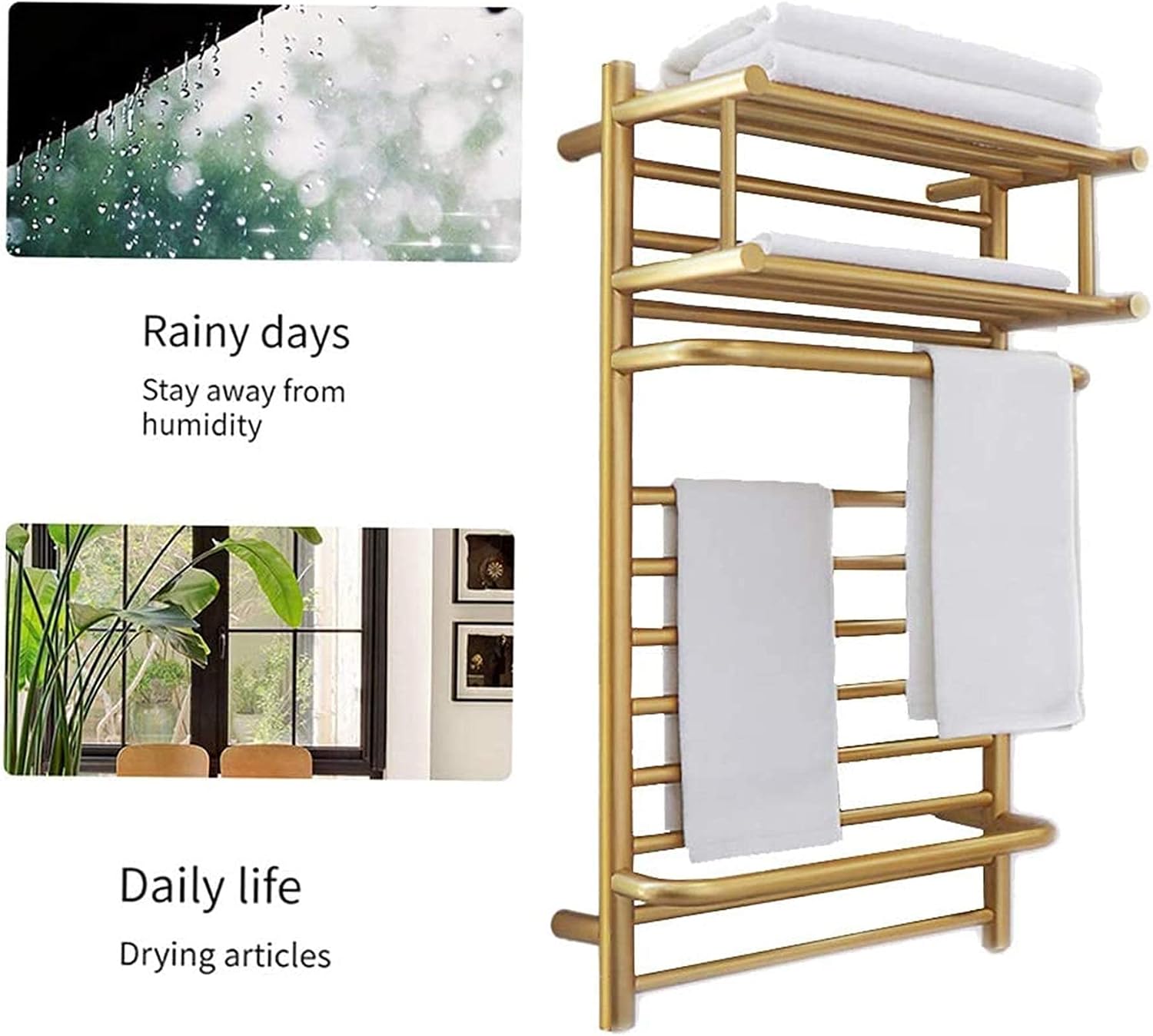 Towel Warmer, Towel Warmers for Bathroom, Wall Mounted Electric Heated Towel Rack, 304 Stainless Steel Towel Dryer Rack Heated Towel Bars, Towel Rail Rack for Bathroom, Gold( image 2