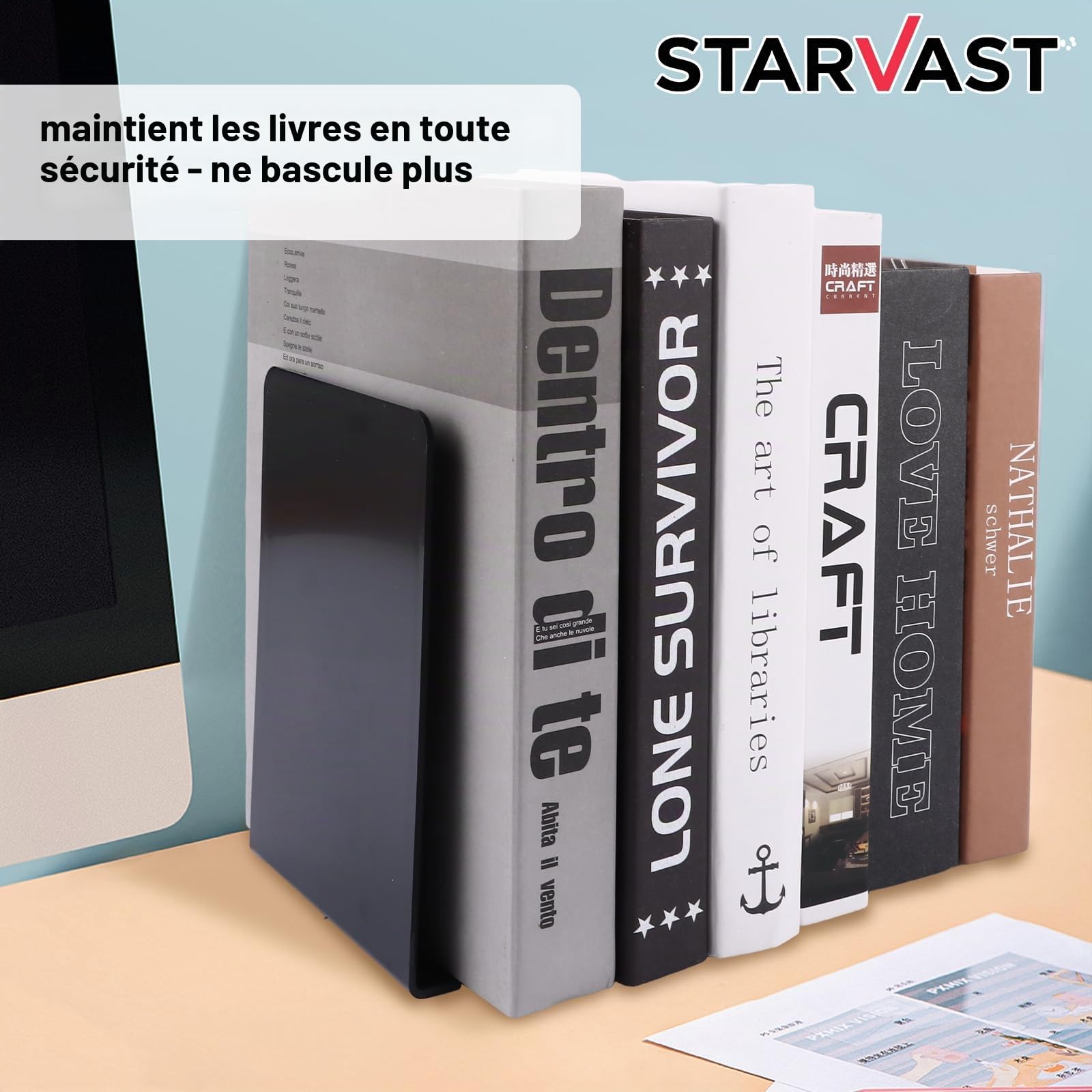 STARVAST Lot de 20 supports de livre, 17x12x11,8 CM, avec tapis antidérapant, support de lecture, support de partitions, pour l'école, le bureau et la maison, Noir