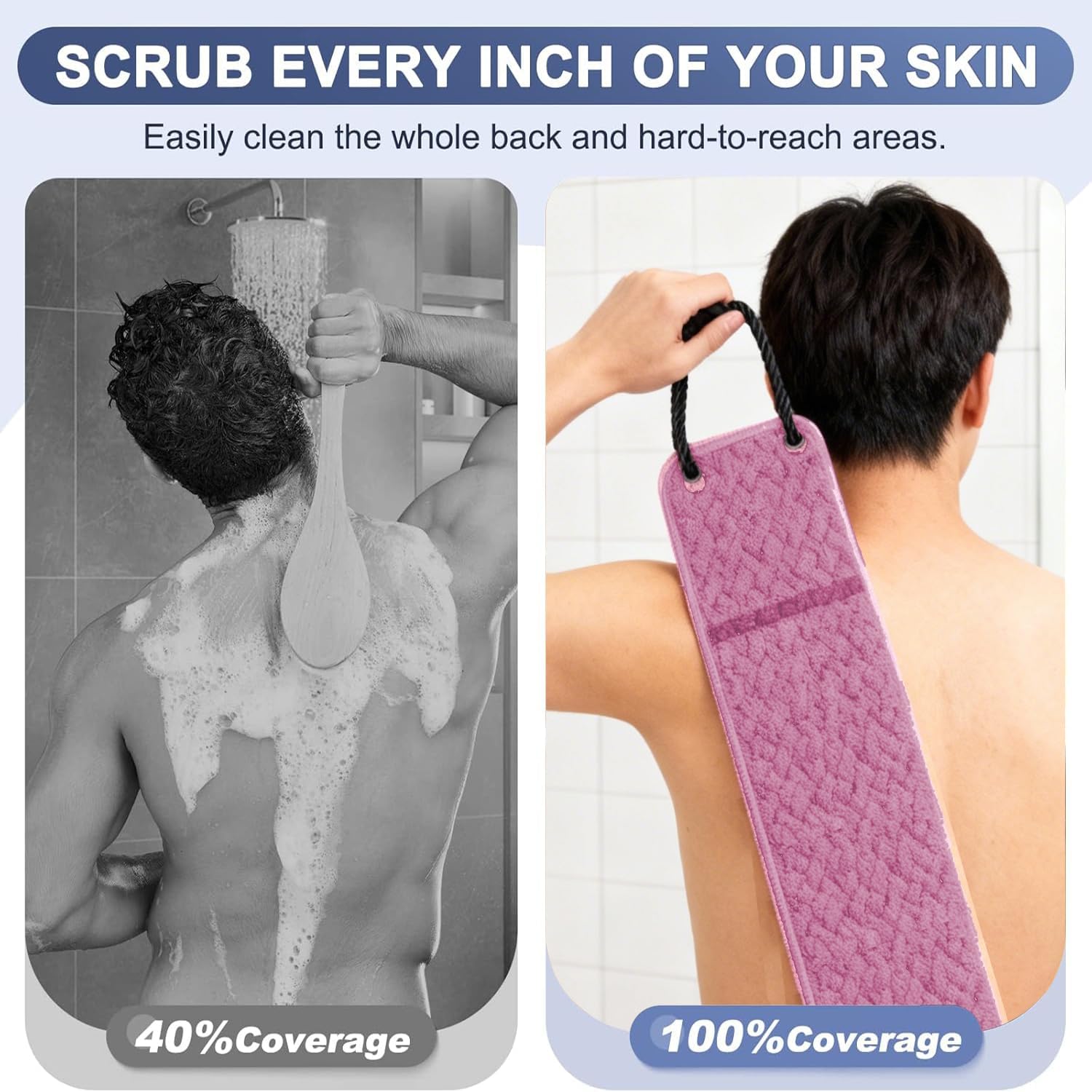 Exfoliating Back Scrubber for Shower with Handles,Double Sided Back Exfoliator,Bath Back Washer,Back Washer to Deep Clean Your Skin for Men & Women (Navy Blue)