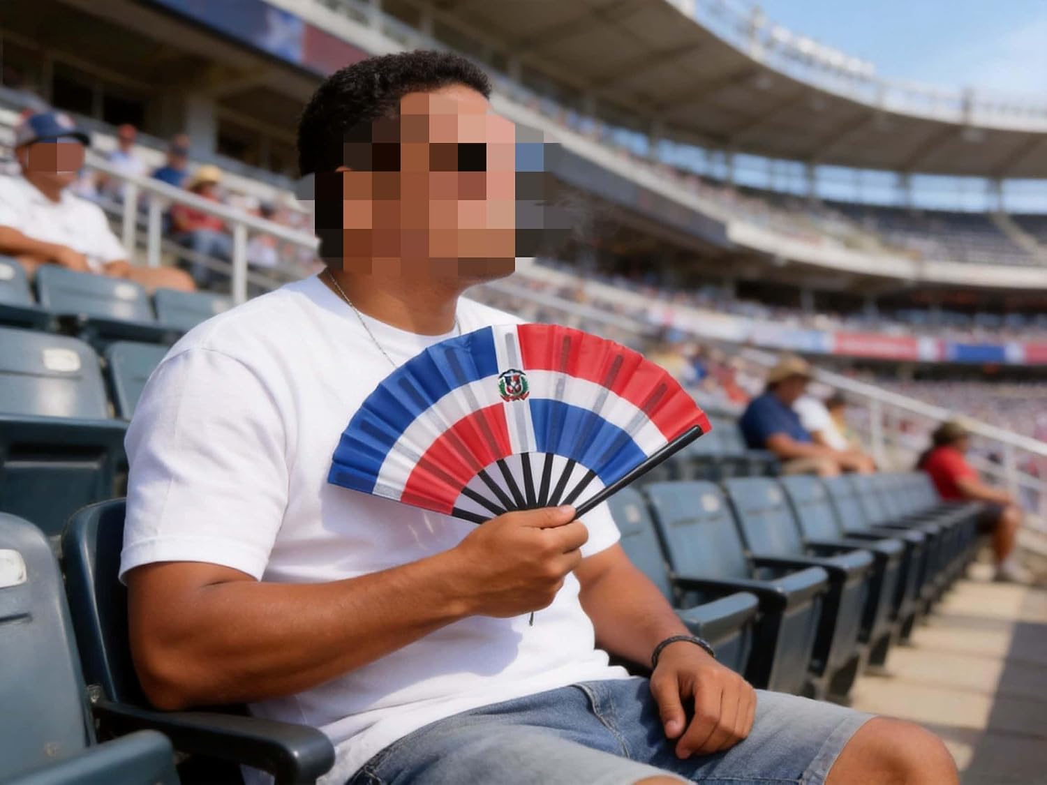 Dominican Republic Flag Fan 8 inch Length- Vibrant Color Durable Polyester Dominican Flag Hand Fan with Plastic Frame for Soccer Games,Summer Events,Parties. (Dominican Republic, Multicolor)