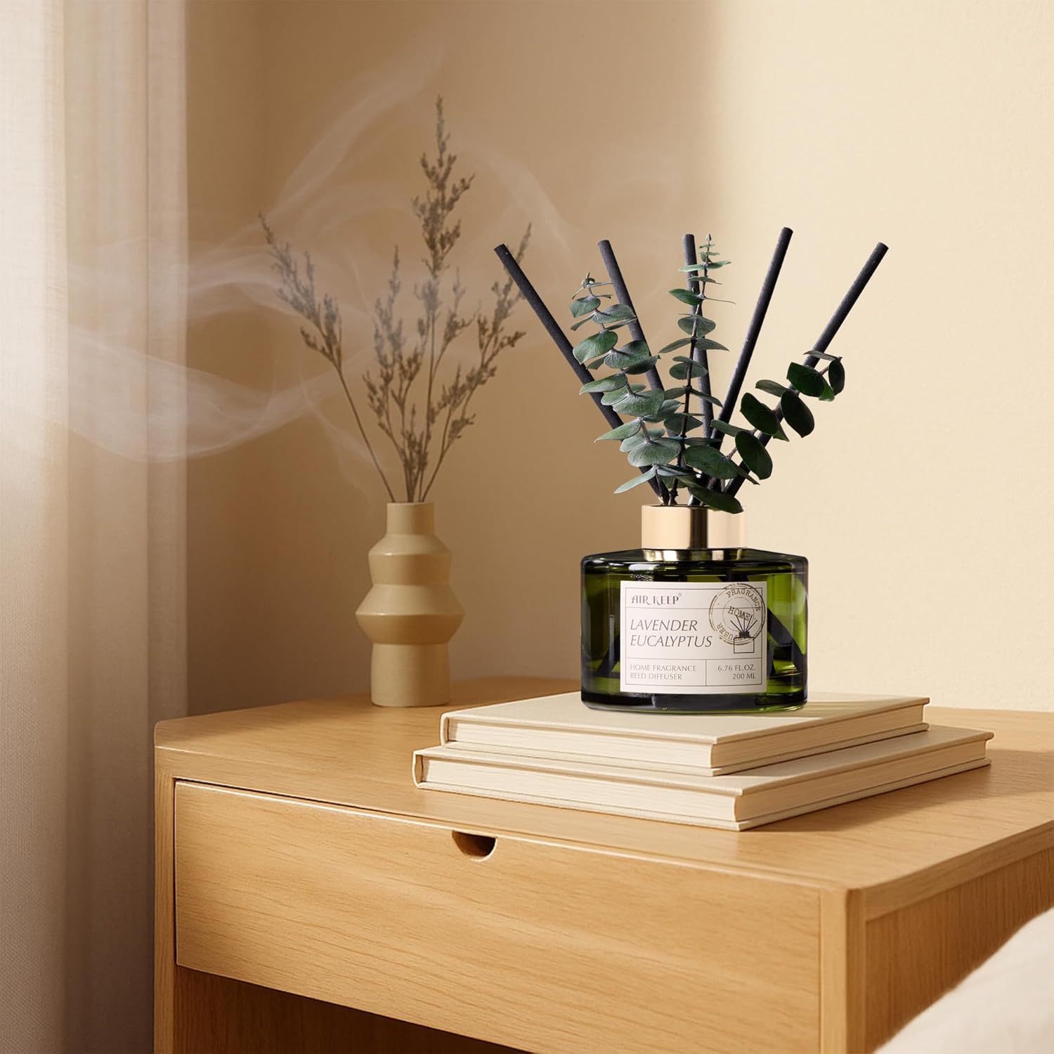 Airkeep Reed Diffuser Set with 6.76 fl oz Lavender Eucalyptus Scent Essential Oils and 3 Leaves & 8 Diffuser Sticks,Bathroom Shelf Decor & Air Freshener, House Bedroom Office Decor & Gifts - Image 6