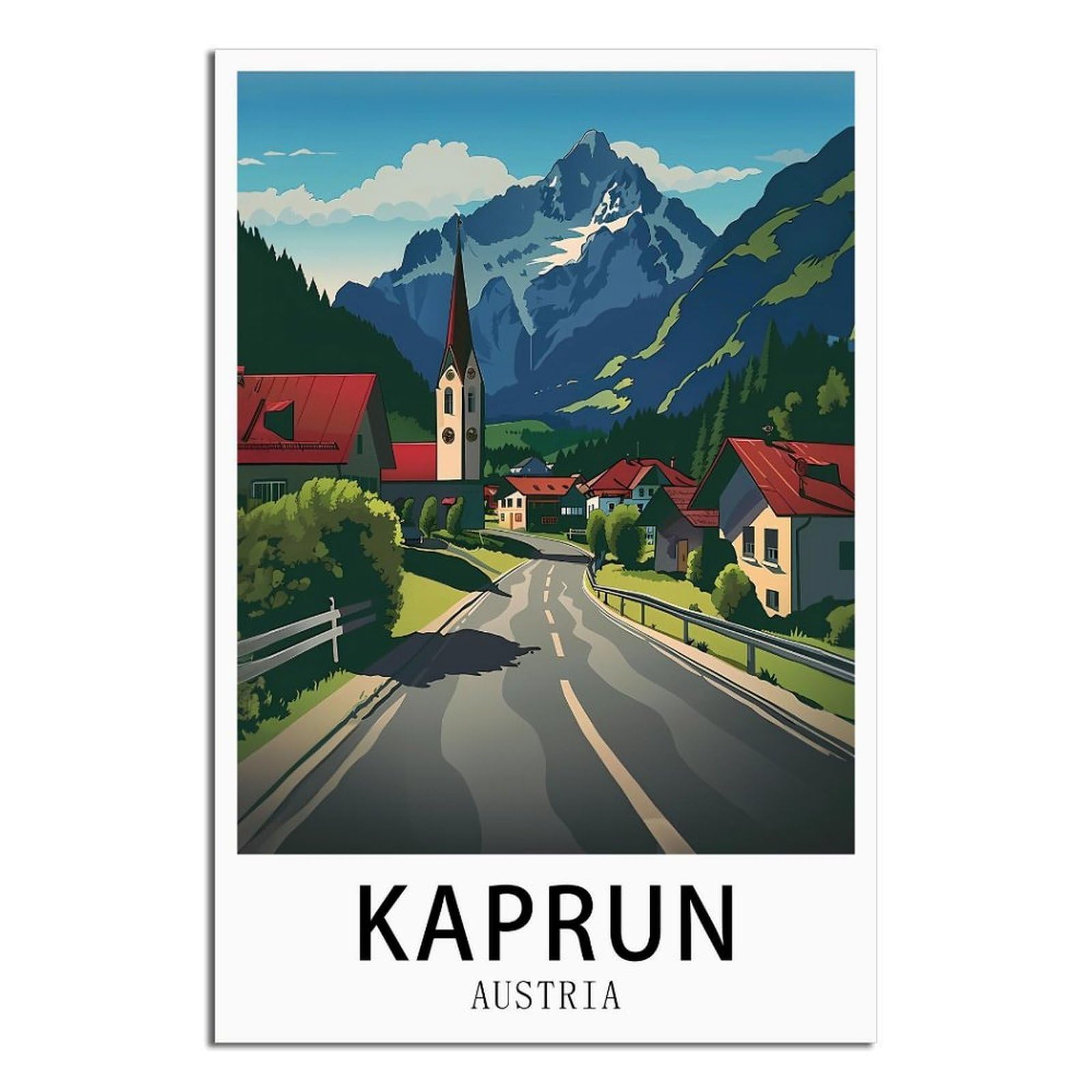 SLJGINEU Kaprun Austria Vintage Travel Posters Road 16x24inch(40x60cm) Canvas Wall Art Print Modern Painting Poster for Living Room Decor