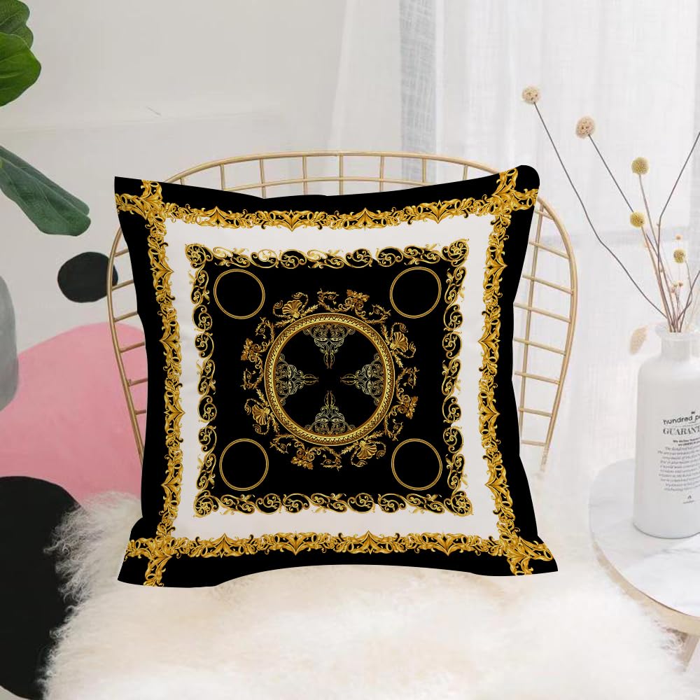 HYOSXW Cushion Cover,Throw Pillow Case Home Decorative for Living Room Bedroom Sofa Chair 16X16 Inch,Golden chain with baroque element on a black background. EPS10 Illustration.,Pillowcase 40X40cm