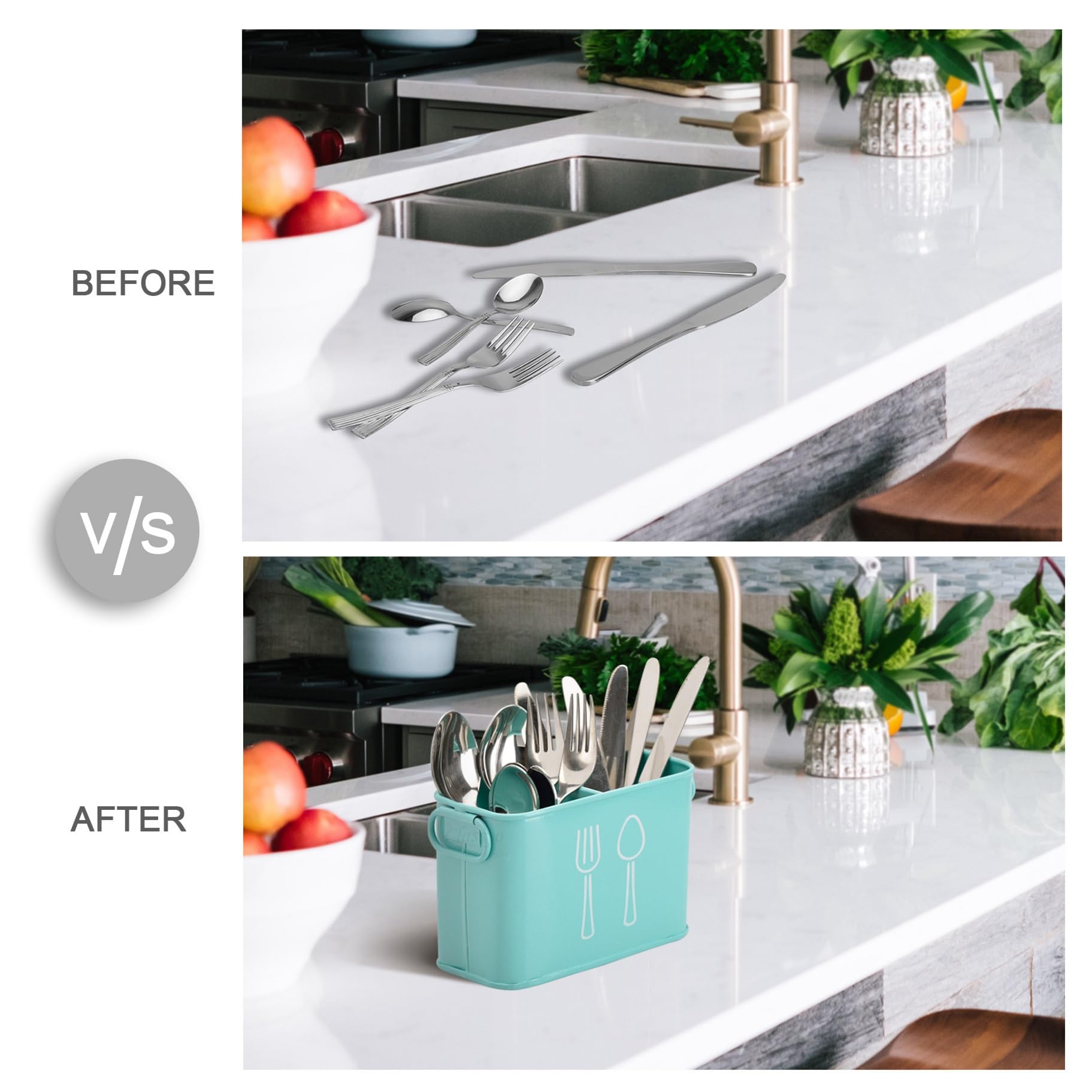 Classyo Cutlery Holder & Spoon Stand For Kitchen & Dining Table - Aqua Steel Caddy, 4 Pieces, Glossy Finish 3