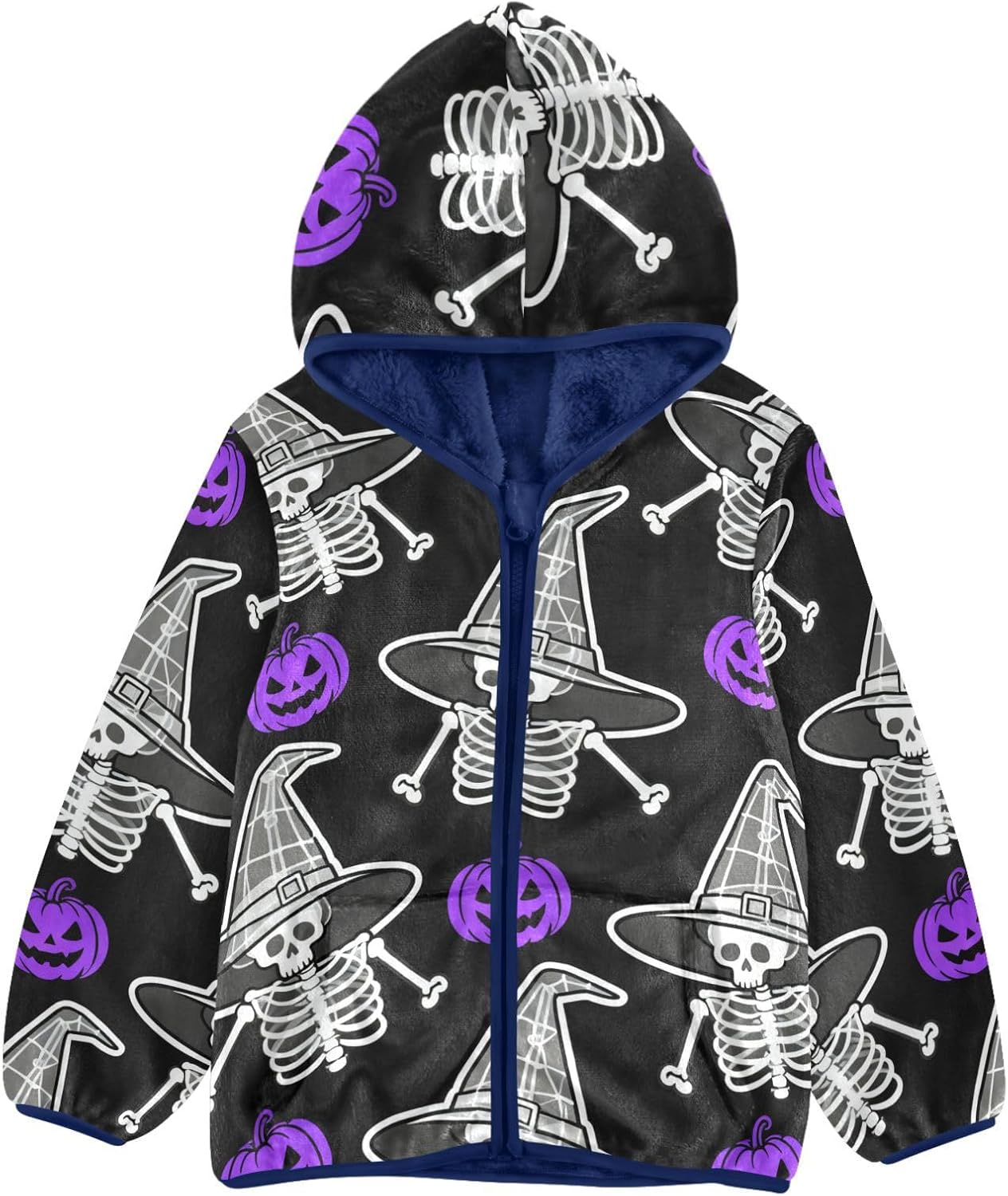 Halloween Witch Skeleton Toddler Light Jackets Children Plush Outerwear Navy Blue Baby Boy Girl Clothes