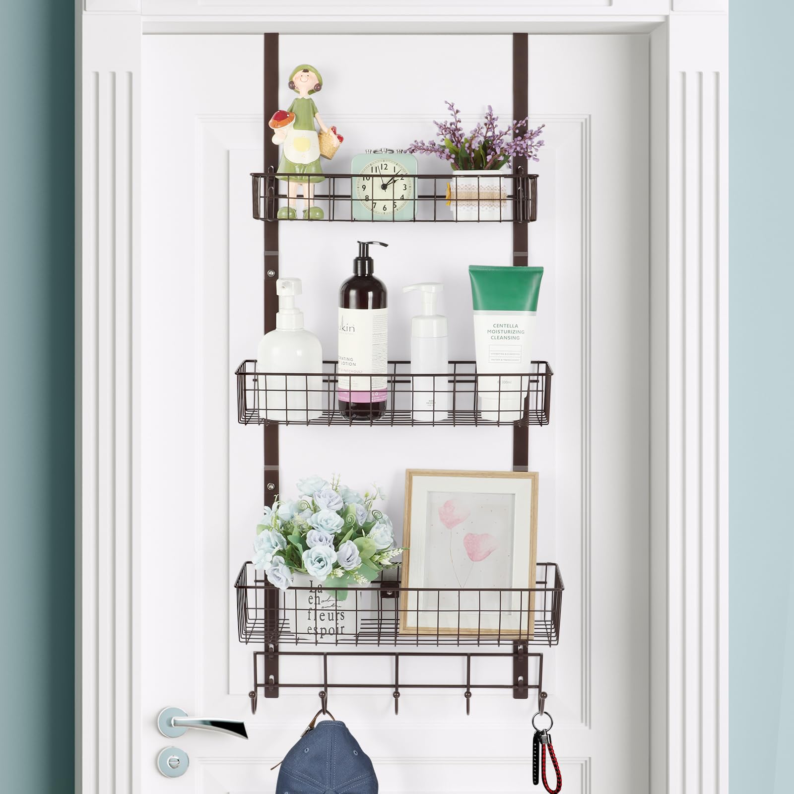 Amazon.com: Over the Door Organizer Bathroom with Hooks 3 Tier Back of ...