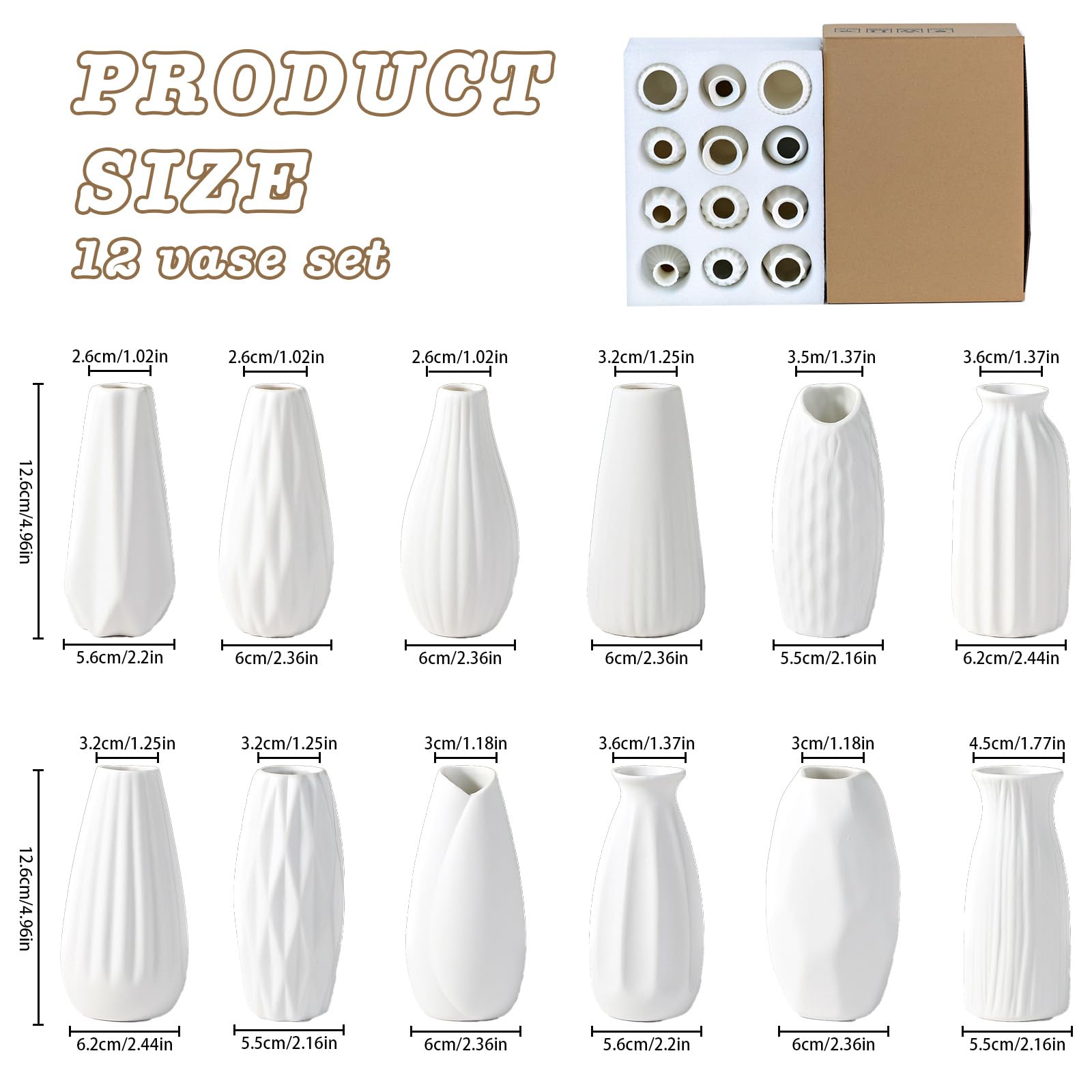 12pcs Piccoli Vaso in Ceramica Bianco per Decorazione Della Tavola | Piccoli Vasi per Fiori per Centrotavola, Mini Vasi Decorativi in Ceramica, Bianco Piccolo Vaso di Fiori, per Floreale Nuziale