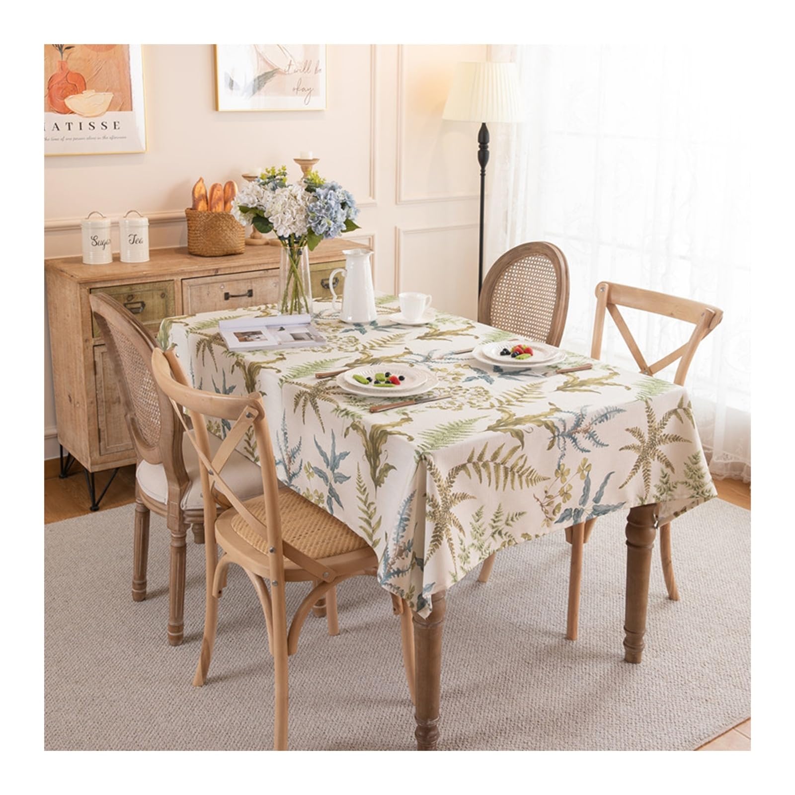 Nappe polyester carrée nappe imprimée fleurs feuilles linge de table anti-tache