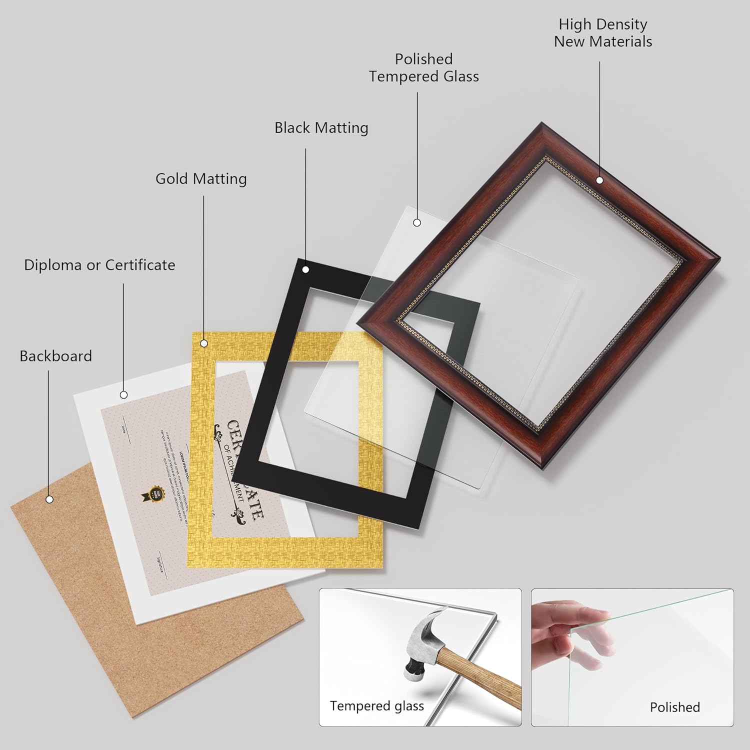 JackMa 11x14 Diploma Frame with HD Real Glass, Display 8.5x11 diploma with Paper Mats or 11x14 picture without Mat, Tabletop & Wall Mount Document Frame, Chestnut 8.5 by 11 degree certificate frame
