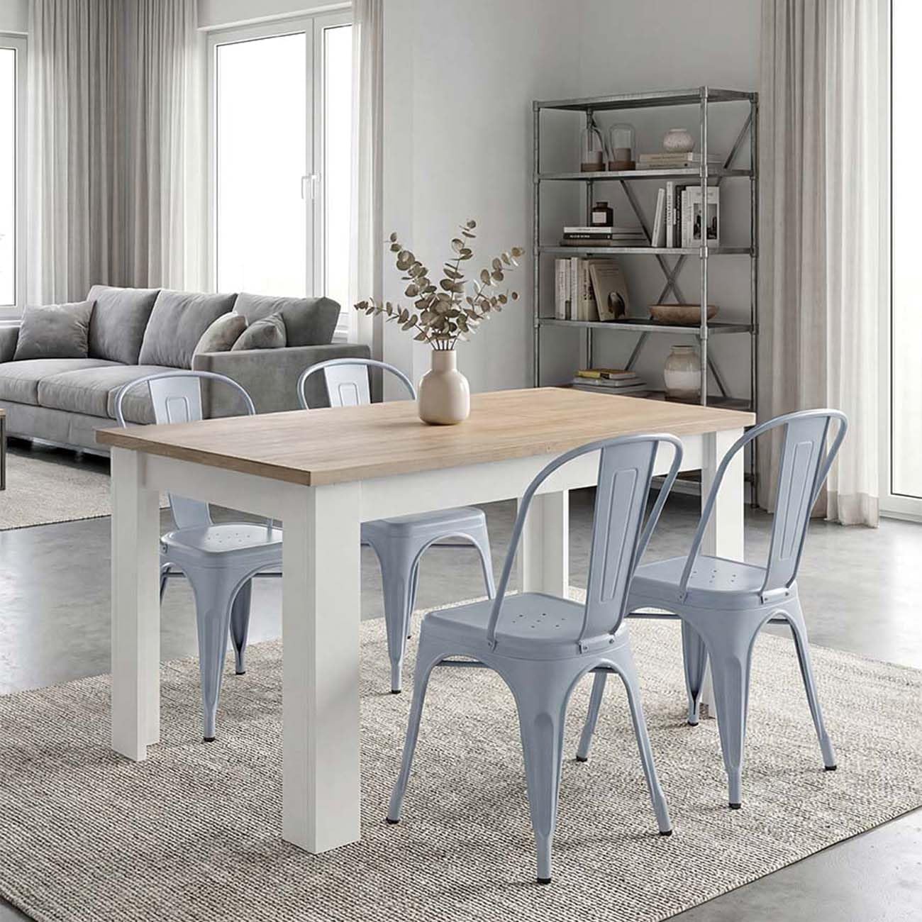 duehome | Mesa de Comedor Extensible, Mesa Rectangular, Modelo Sira, Acabado en Blanco Artik y Roble Canadian, Medidas: 123-173 cm (Largo) x 75 cm (Ancho) x 78 cm (Alto)