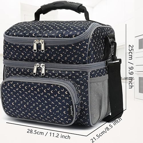 Miniatura 10 de FlowFly Lonchera térmica de doble capa para adultos, lonchera grande para hombres, mujeres, con correa ajustable, bolsillo frontal y bolsillos