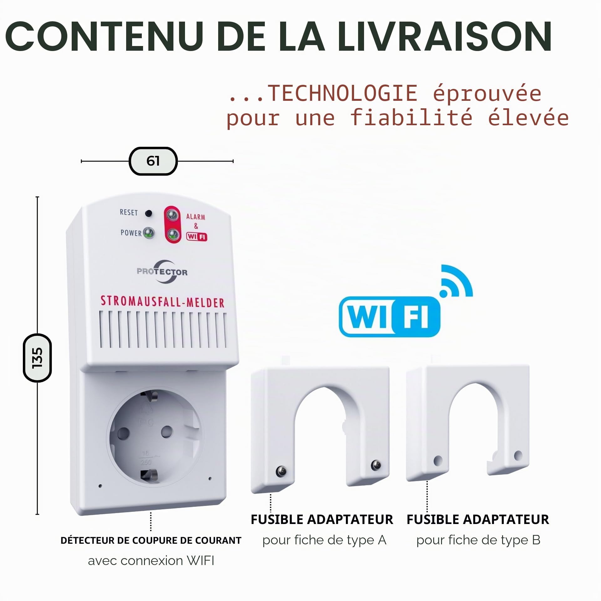 [Nouveau] Protector SAM-1010 - Détecteur de panne de courant, 3500 W avec WiFi et application, tampon d'urgence pendant 12 heures, alarme de courant pour coupure de courant, idéal pour