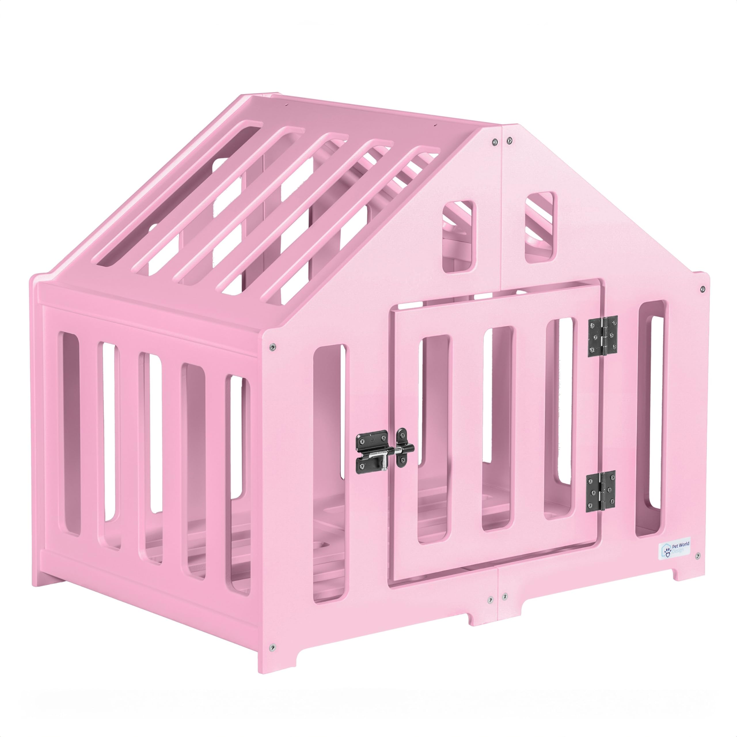 Hundehütte aus Holz, Hundekäfig Verschließbar, Tierhaus, Hundelaufstall, Hundehaus, Haustierbox, Hund, Katze, Indoor, Rosa
