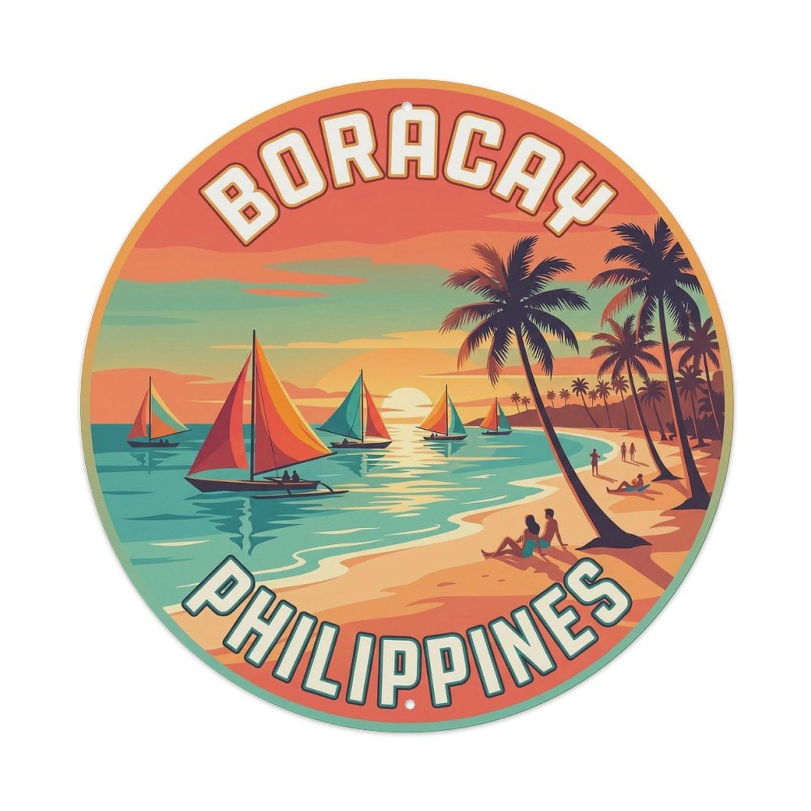 Vintage Travel Boracay Philippines Sunset Vintage Metal Tin Sign Plaque Wall Decor for Cafe, Club Bar, Office, Garden Metal Poster 8x8Inch