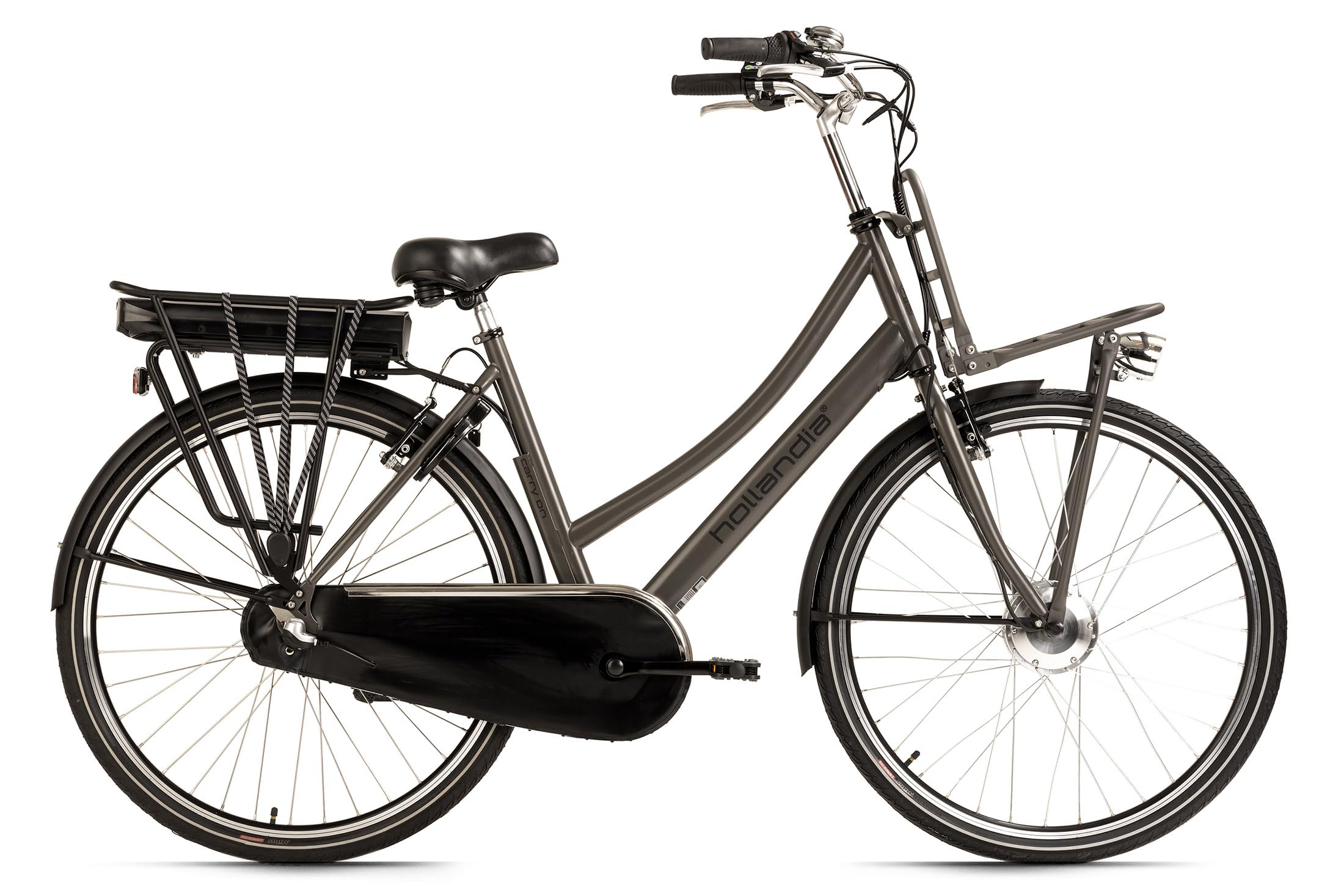 Adore Alu E-Citybike Damen Hollandia Carry on 28'' E-Bike grau 250 Watt Li-Ion 36V/13 Ah 3 Gänge Sport & Freizeit