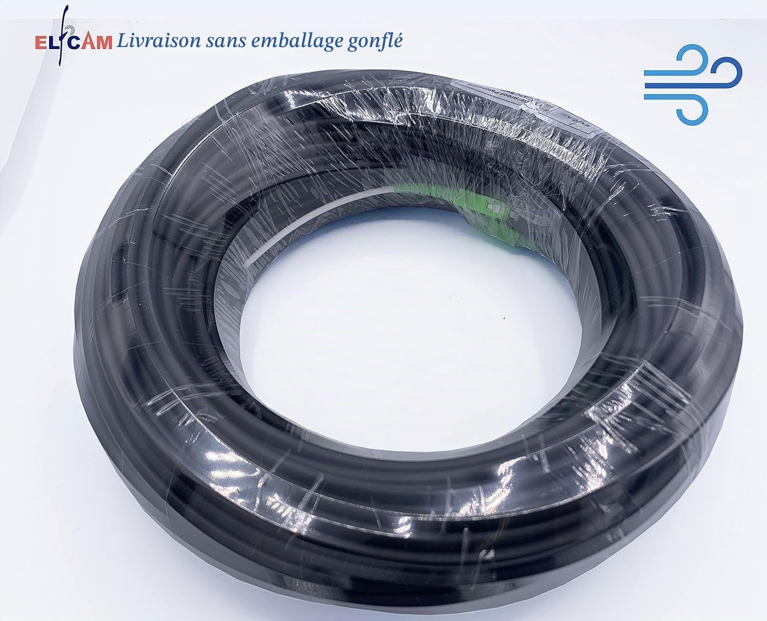 Elfcam - 500m Câble Fibre Optique SC/APC vers SC/APC Monomode Simplex OS2 G657A2, Double Gaine LSZH 5,0 mm, Faible Perte, Résistant à la Courbure, Noir, pour FTTH, Box Internet, Réseau Fibre